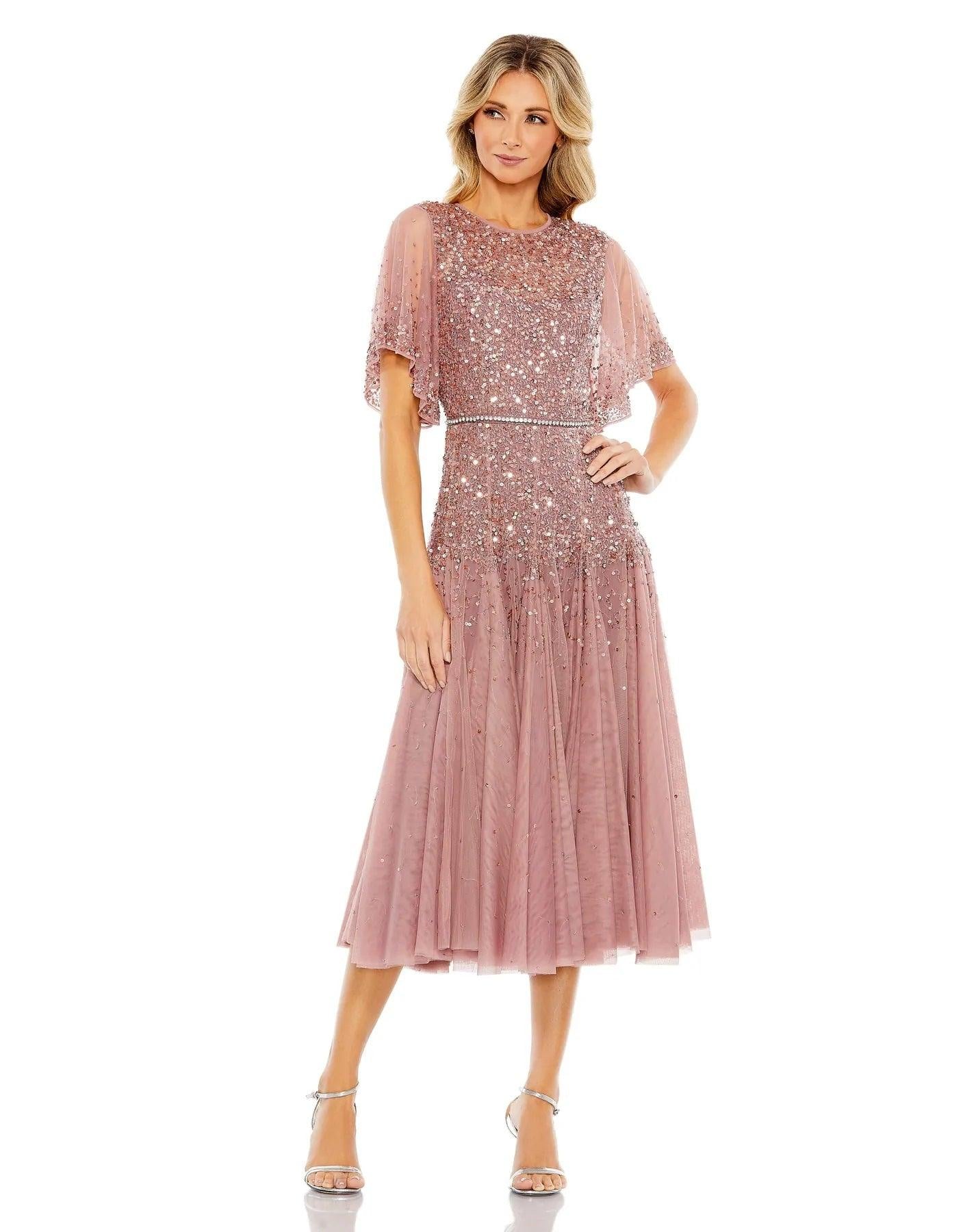 Powder Blue Mac Duggal 93655 Short Sleeve Tea Length Dress for $498.0 ...