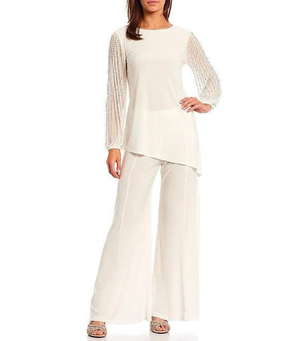 Marina Beaded Long Sleeve 2 Piece Formal Pant Set - The Dress Outlet