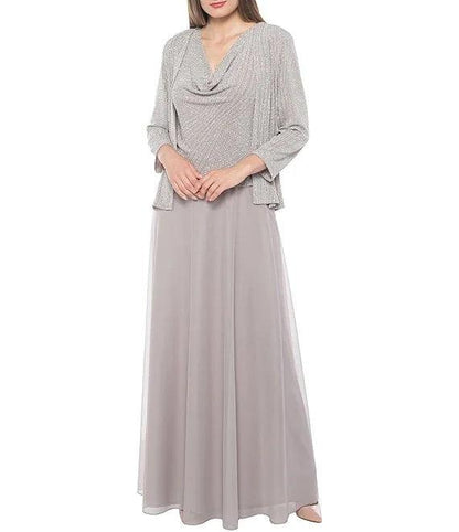 Marina Long Formal Sleeveless Glitter Jacket Dress - The Dress Outlet