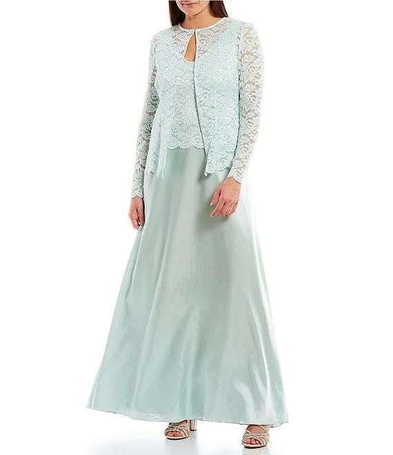 Marina Long Sleeveless Formal Jacket Lace Dress - The Dress Outlet