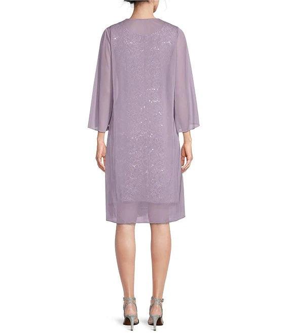Marina Short 3/4 Sleeve Glitter Lace Jacket Dress - The Dress Outlet