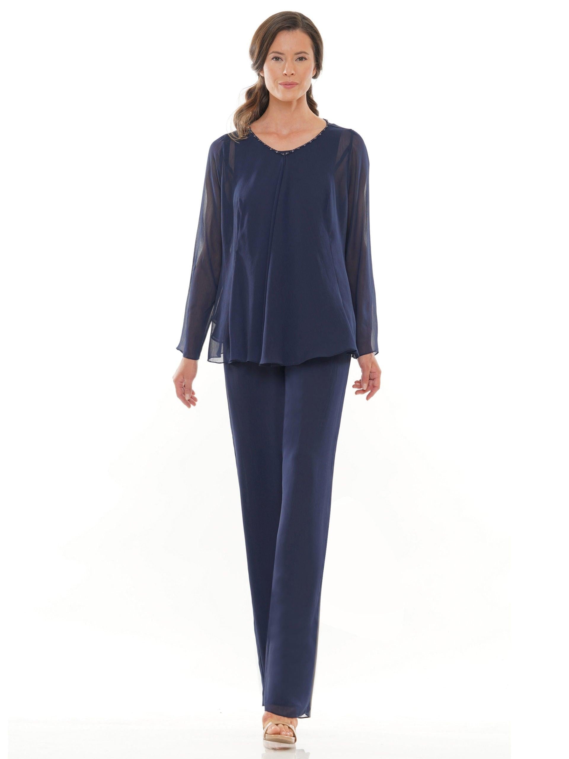 Marsoni Formal Long Jacket Chiffon Pant Suit 304 - The Dress Outlet