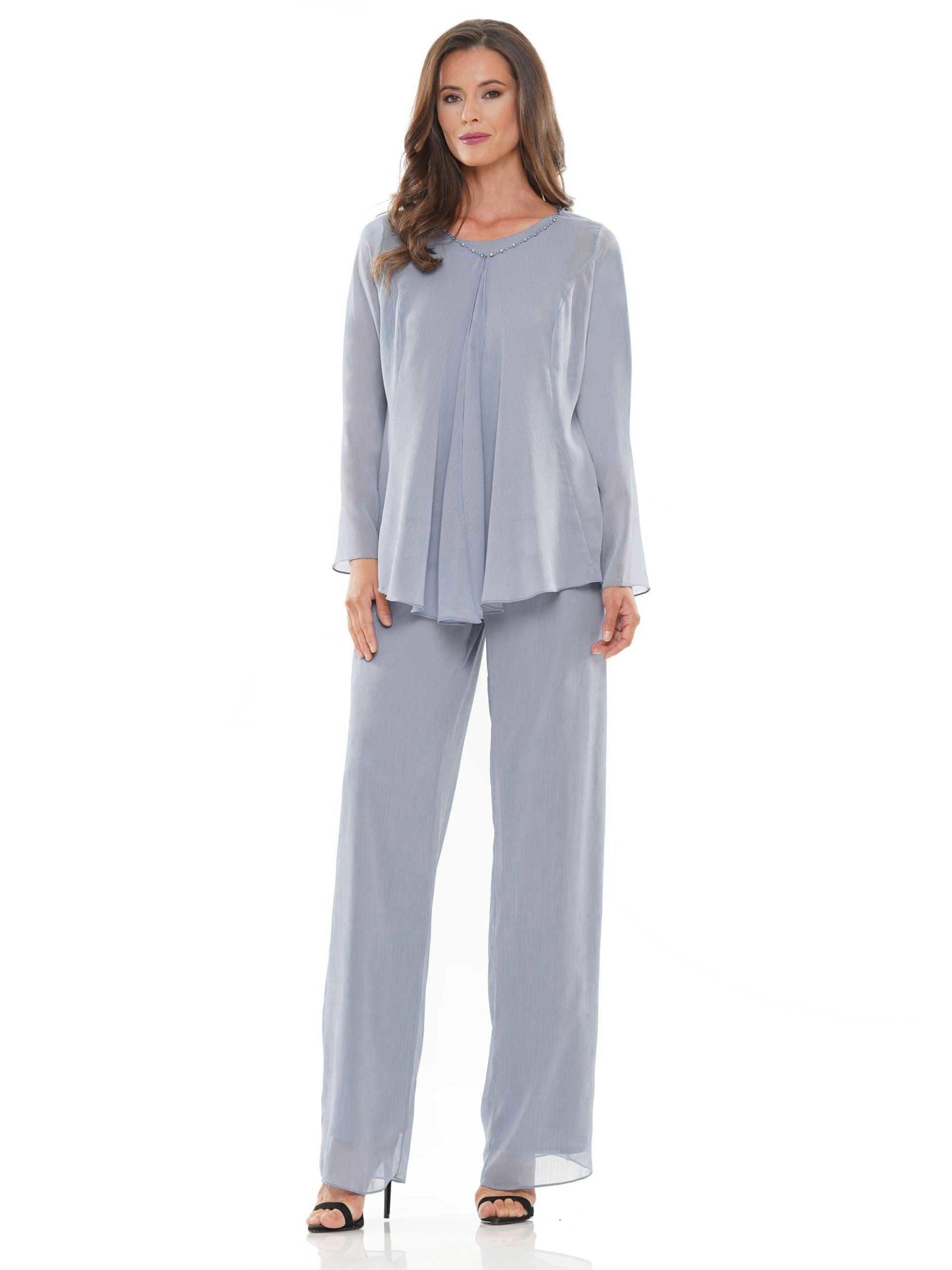 Marsoni Formal Long Jacket Chiffon Pant Suit 304 - The Dress Outlet