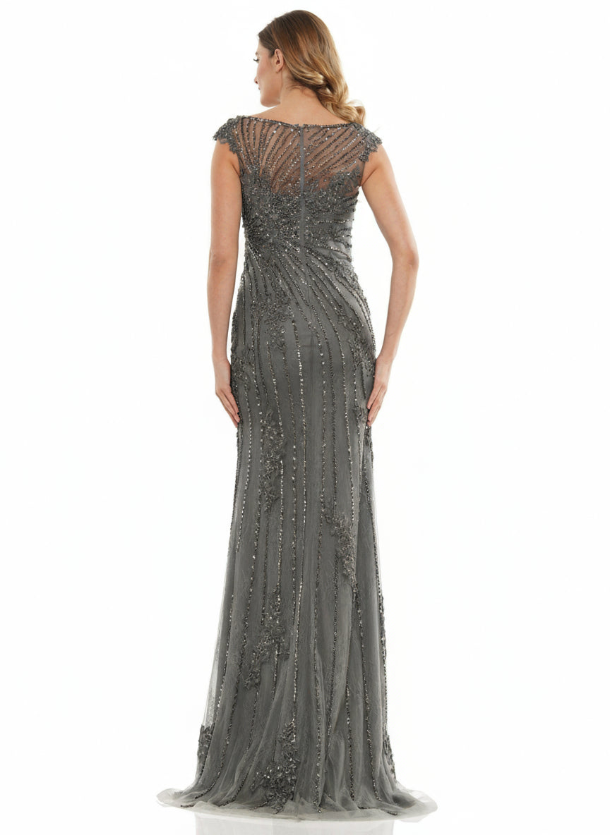 Marsoni Long Cap Sleeve Formal Beaded Dress 1128 - The Dress Outlet