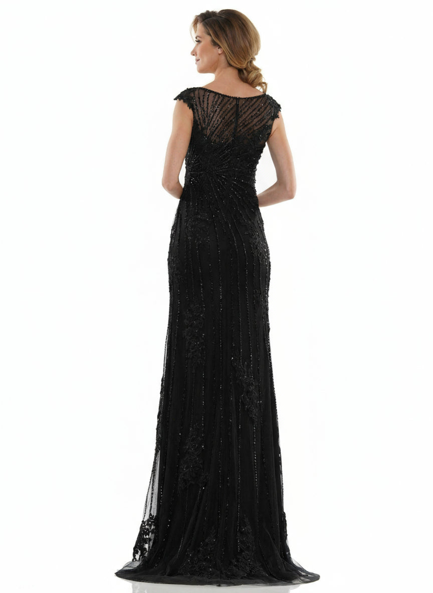 Marsoni Long Cap Sleeve Formal Beaded Dress 1128 - The Dress Outlet