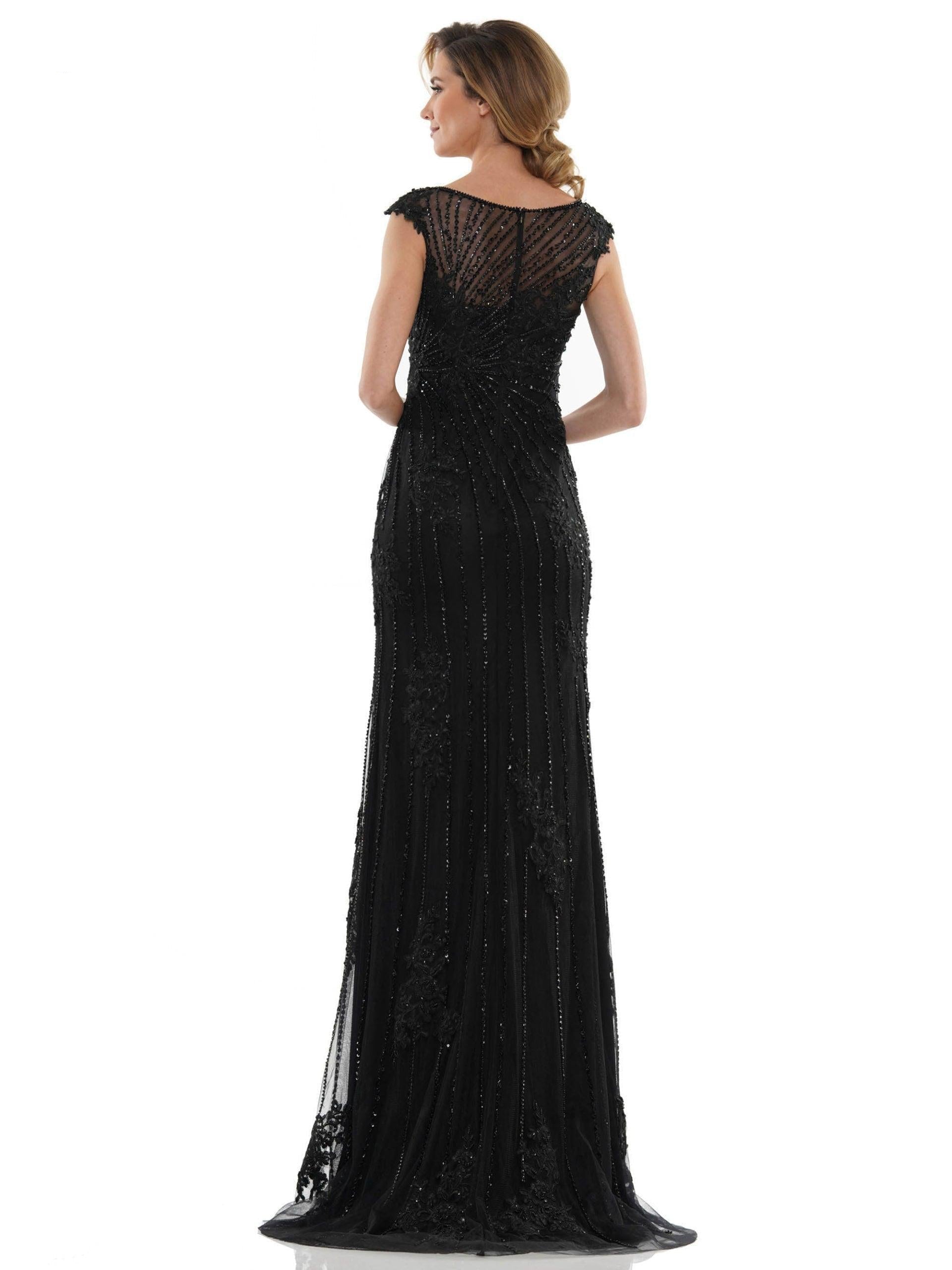 Marsoni Long Cap Sleeve Formal Beaded Dress 1128 - The Dress Outlet