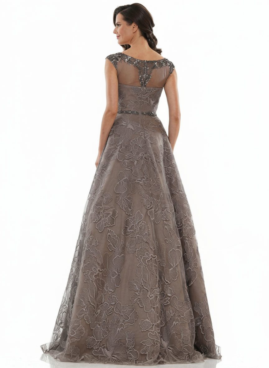 Marsoni Long Formal Cap Sleeve Beaded Dress 1129 - The Dress Outlet