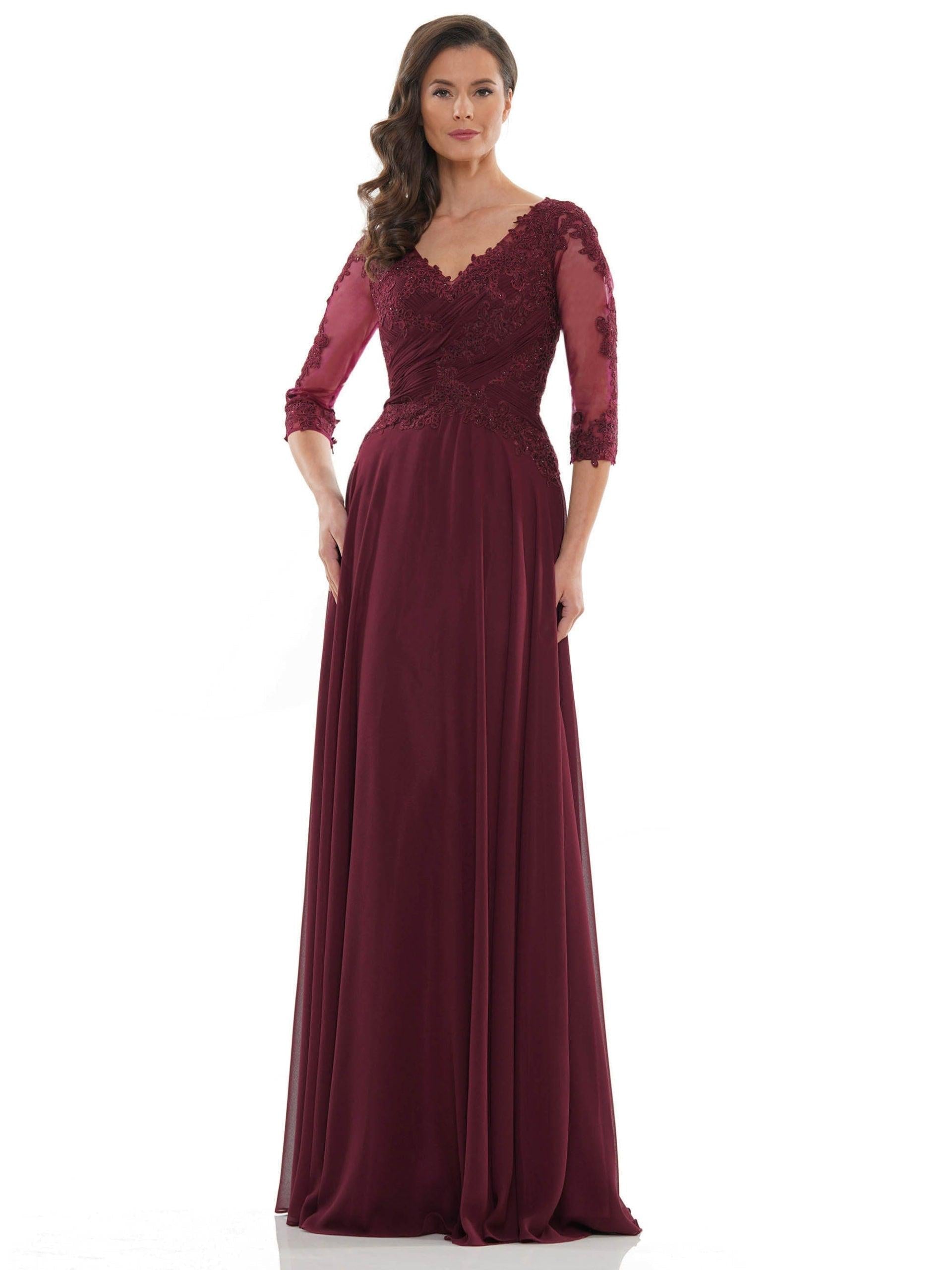 Marsoni Long Long Sleeve Mother of Bride Dress Wine
