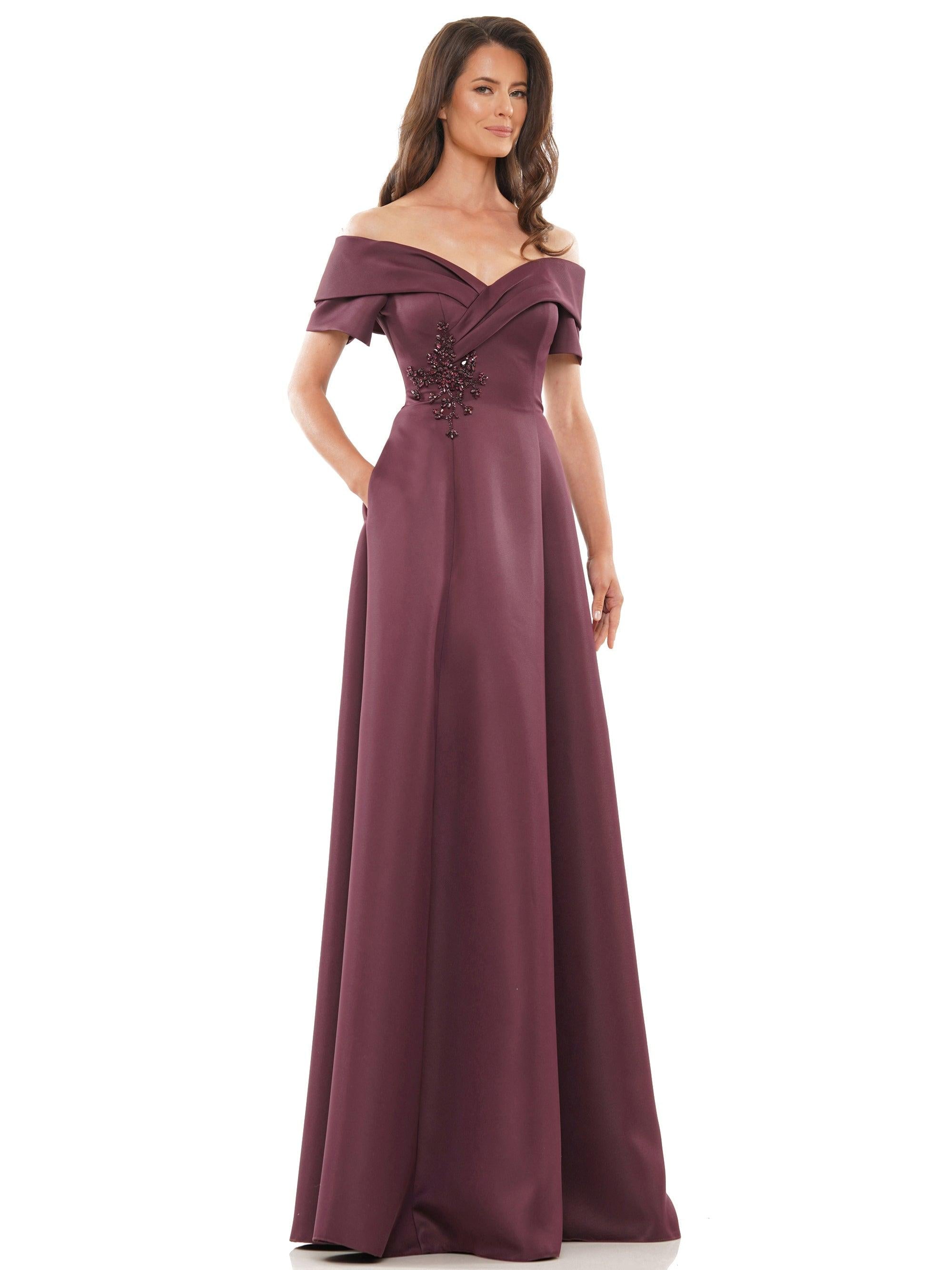 Marsoni by Colors MV1374 Off-Shoulder Floral Applique Gown