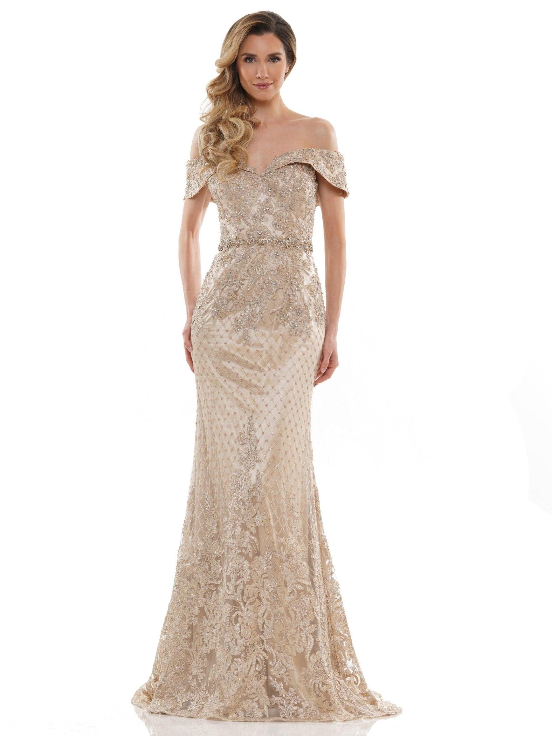 Marsoni Off Shoulder Beaded Long Gown 1122 - The Dress Outlet