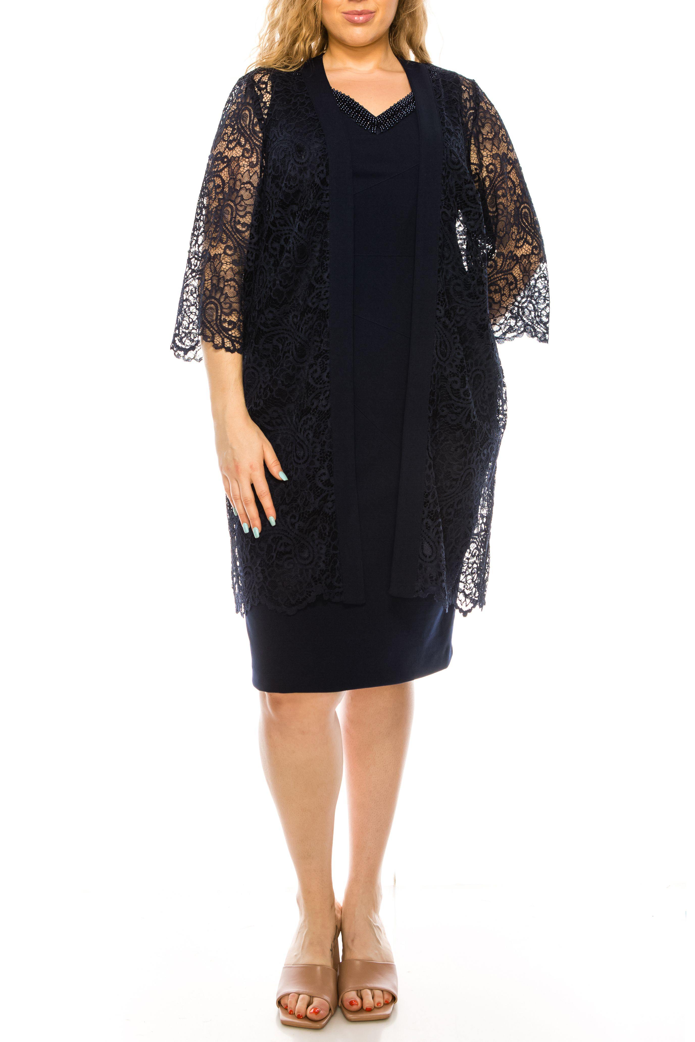 NAVY Maya Brooke Short 3/4 Sleeve Jacket Lace Dress 29258 Formal
