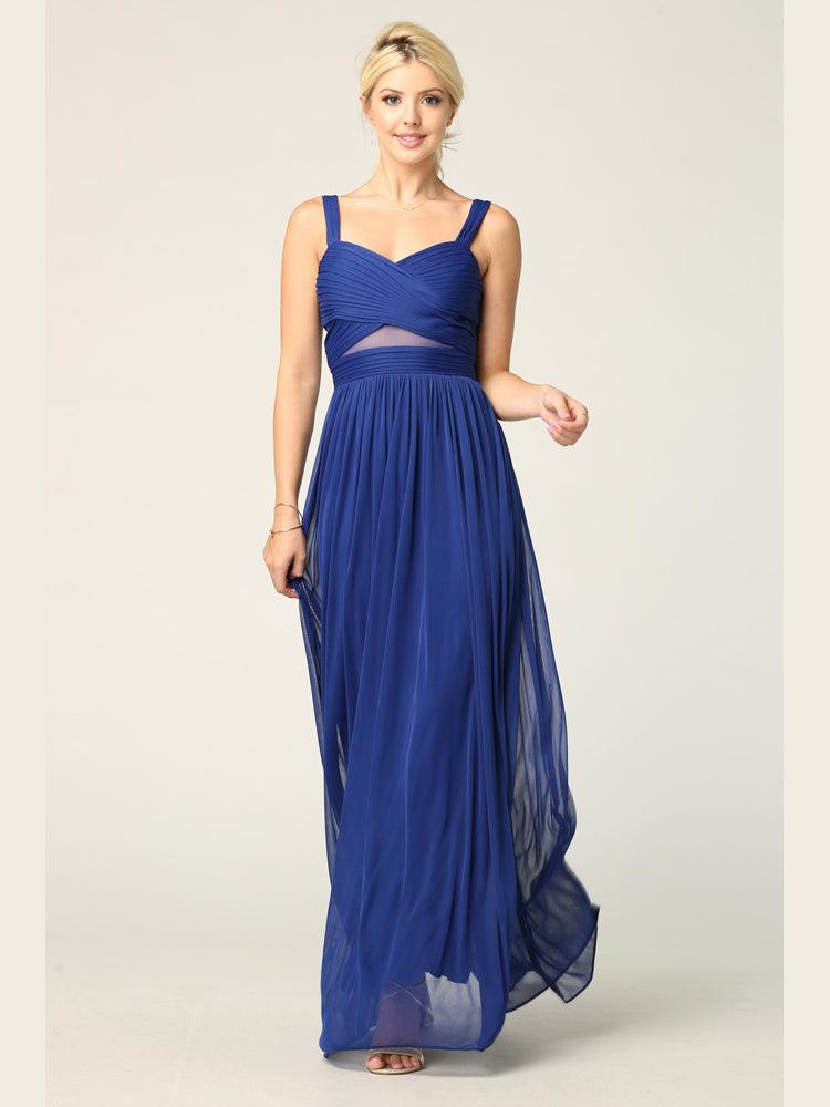 Mesh Sleeveless Long Bridesmaid Dress Royal