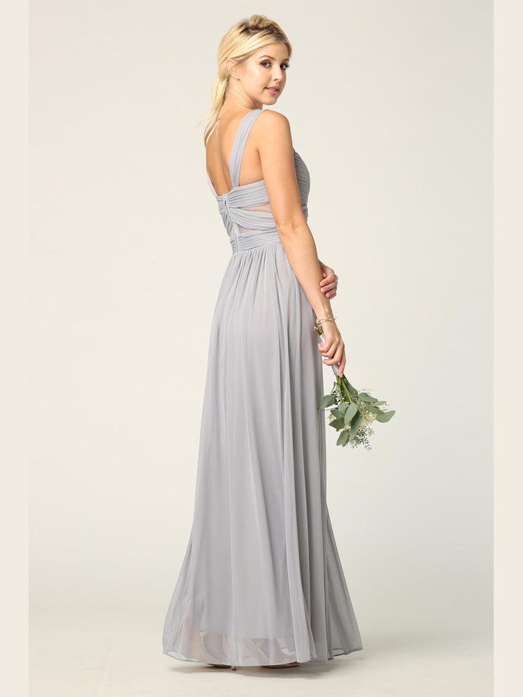 Mesh Sleeveless Long Bridesmaid Dress Silver