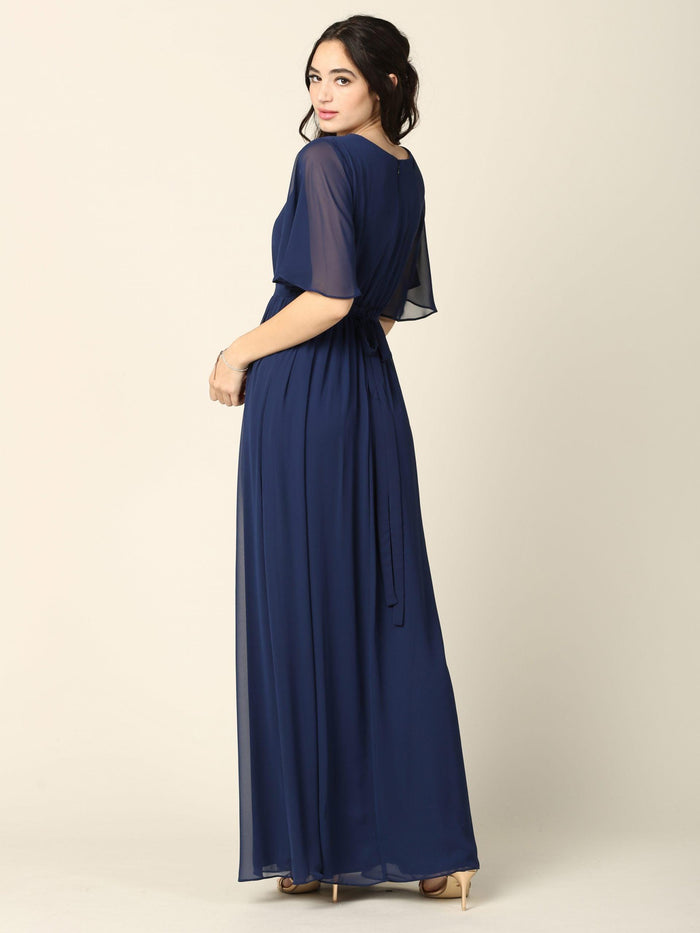 Mother of the Bride Flutter Sleeve Long Dress - The Dress Outlet