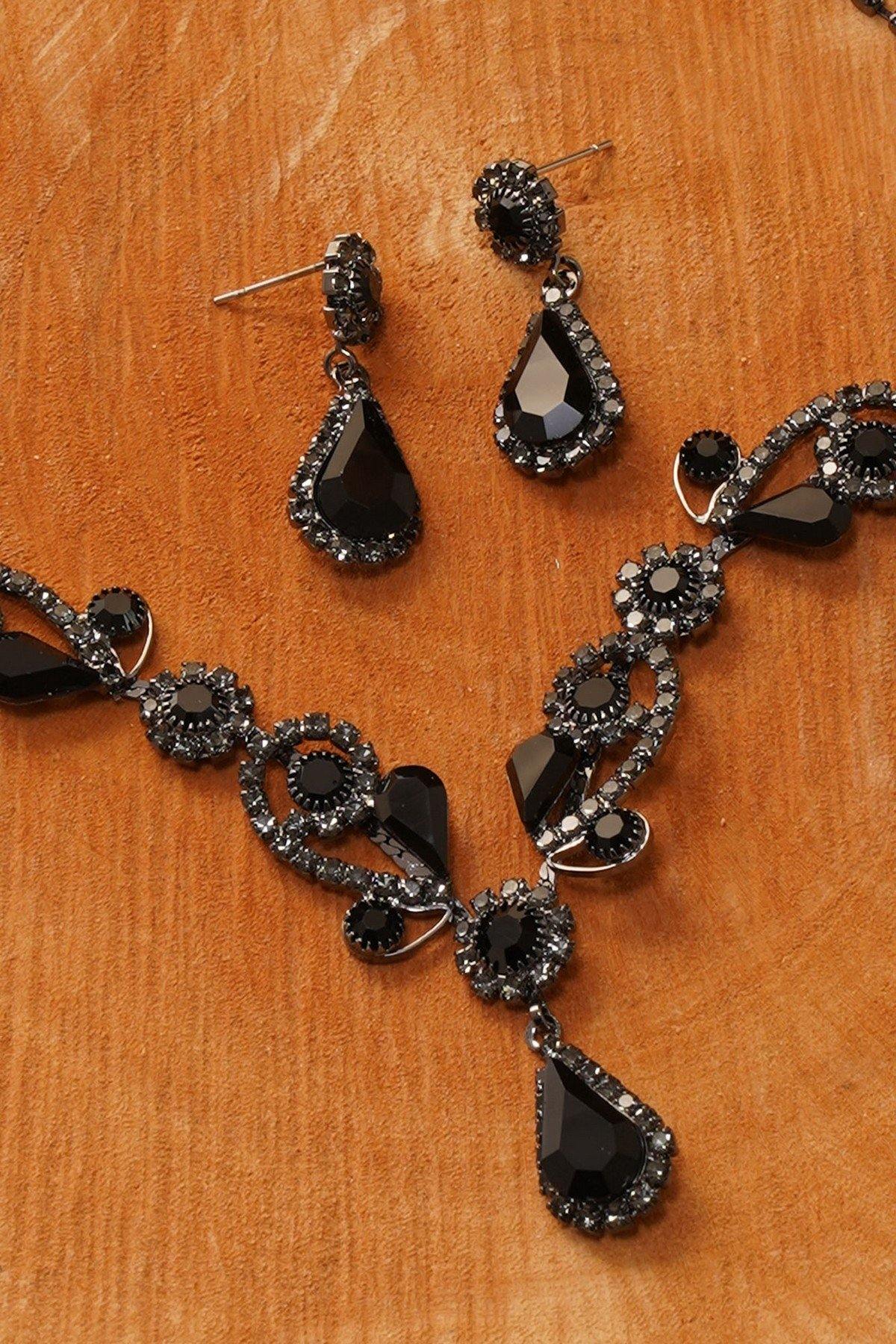 Multiple Crystal Necklace Set Rhinestone Jewelry - The Dress Outlet