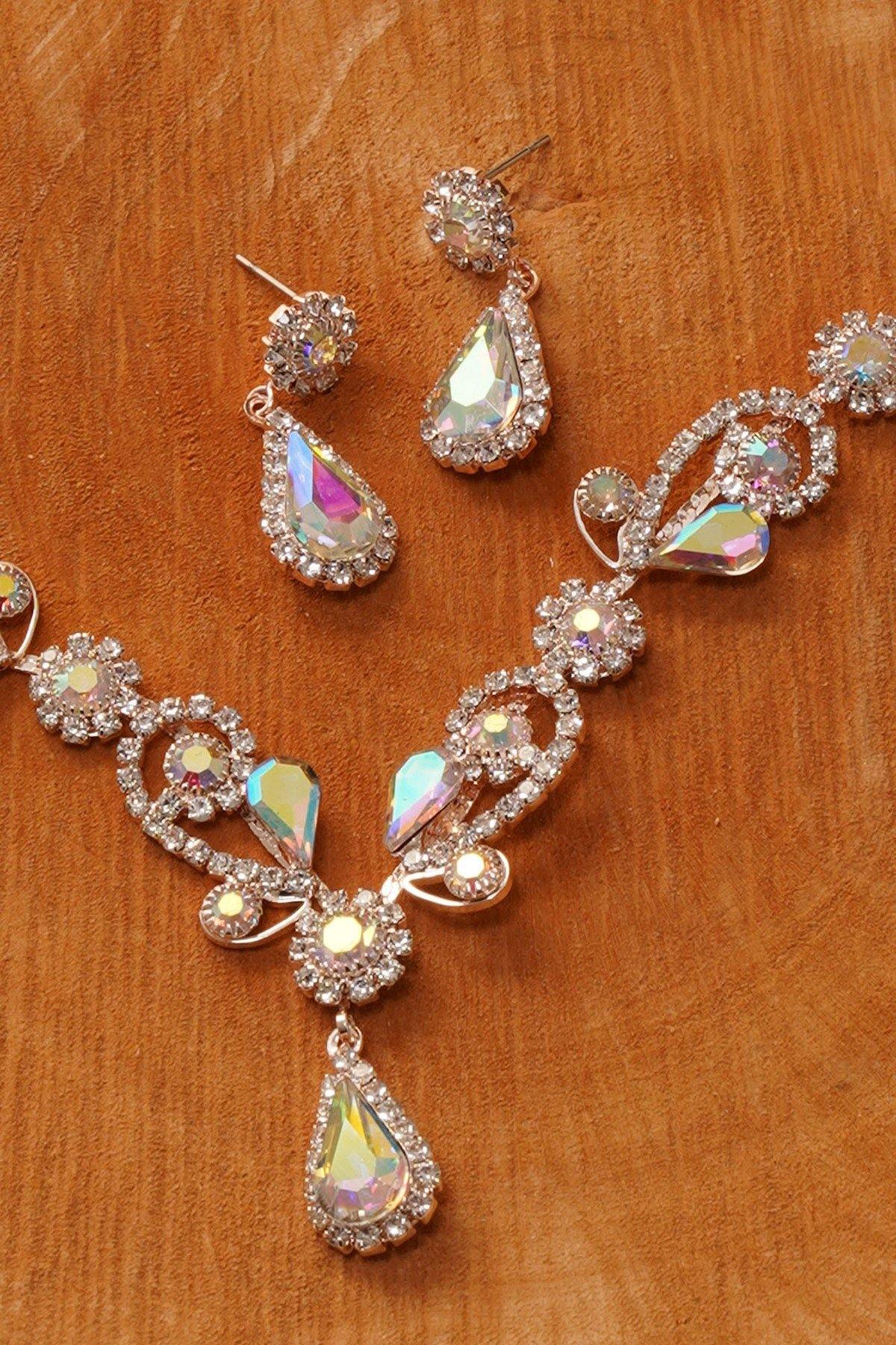 Multiple Crystal Necklace Set Rhinestone Jewelry - The Dress Outlet