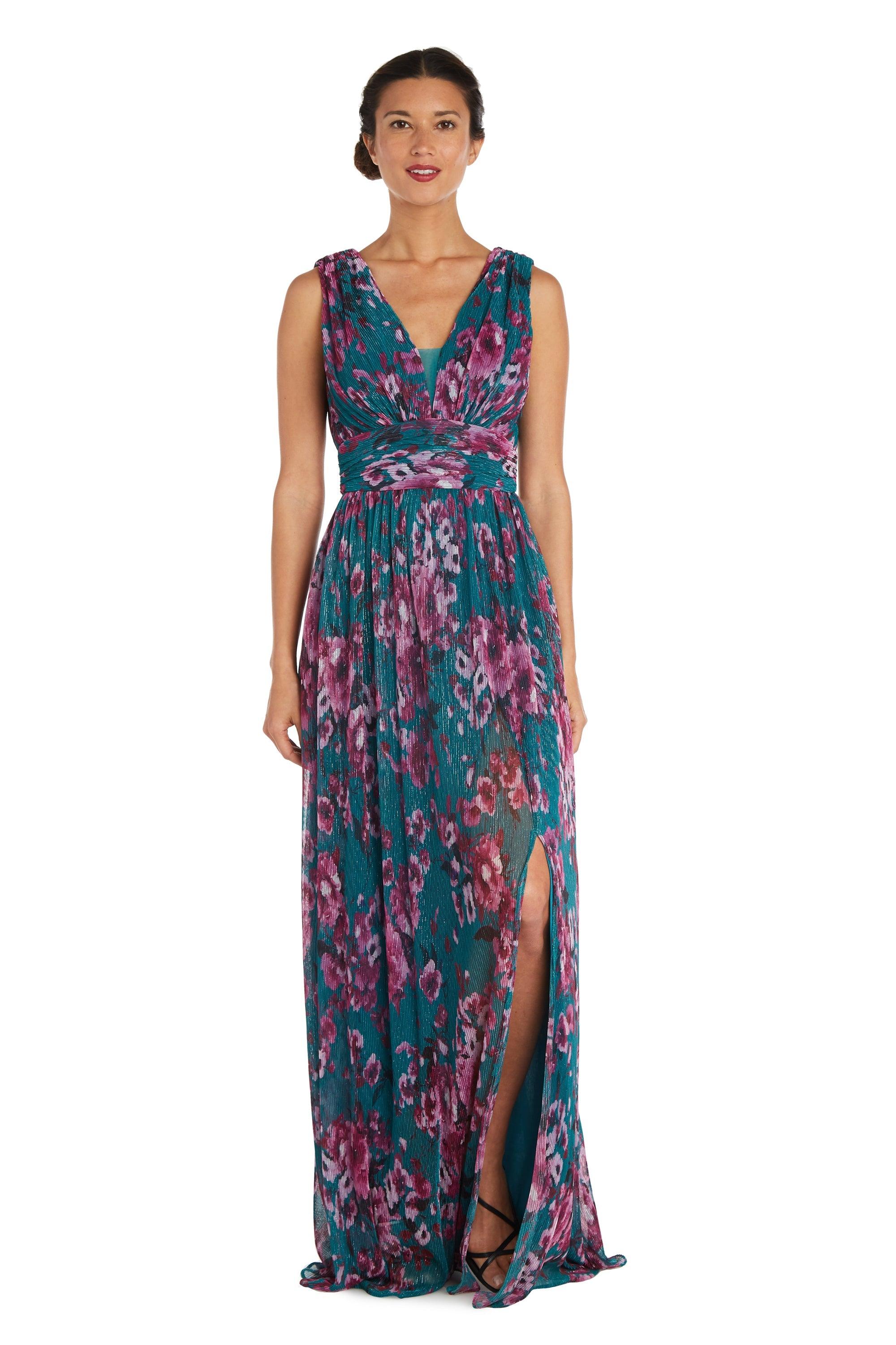 Teal Nightway Long Formal Floral Print Dress 22042 Formal