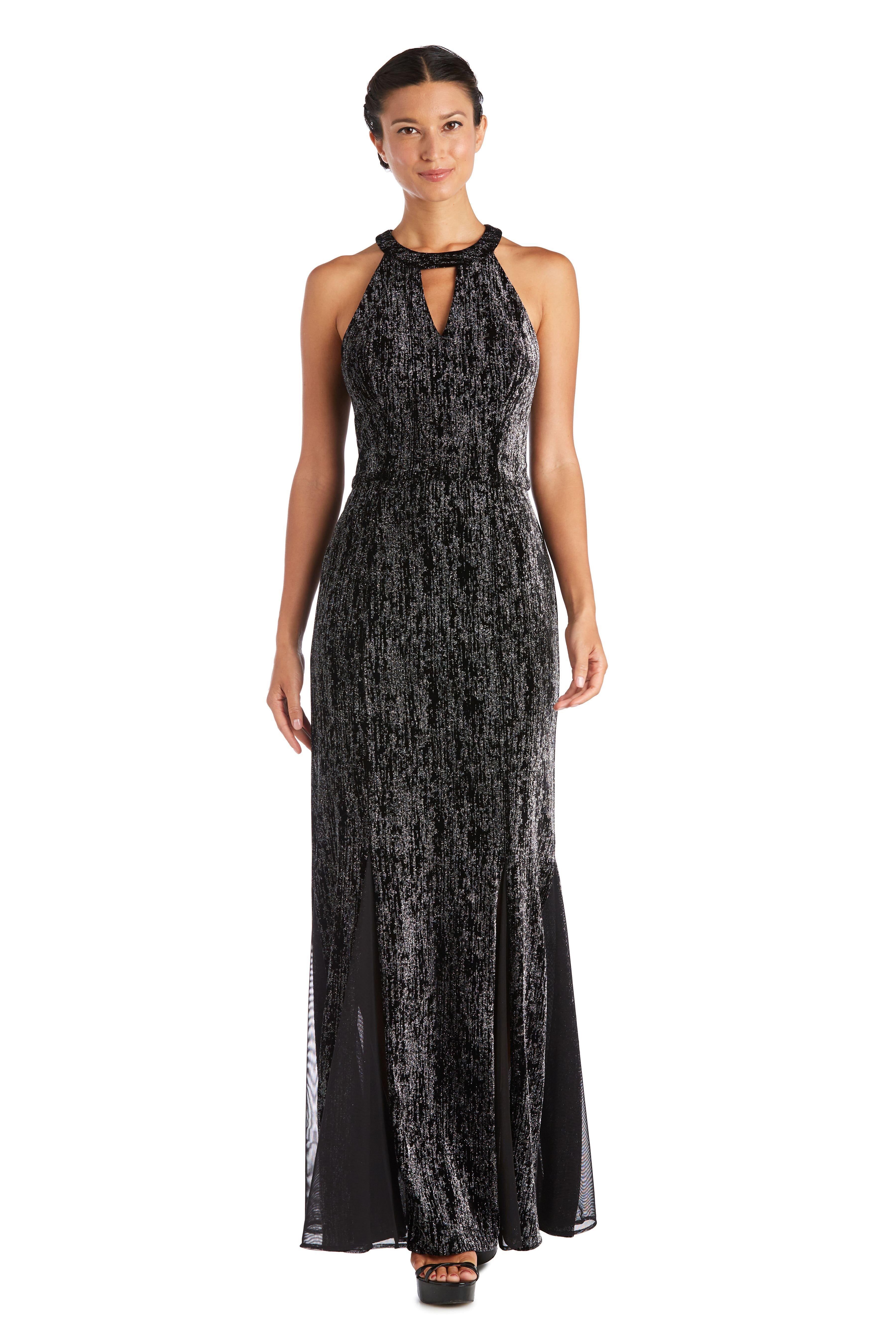 Black Silver Nightway Long Formal Petite Halter Dress 21996P for 89.99 The Dress Outlet