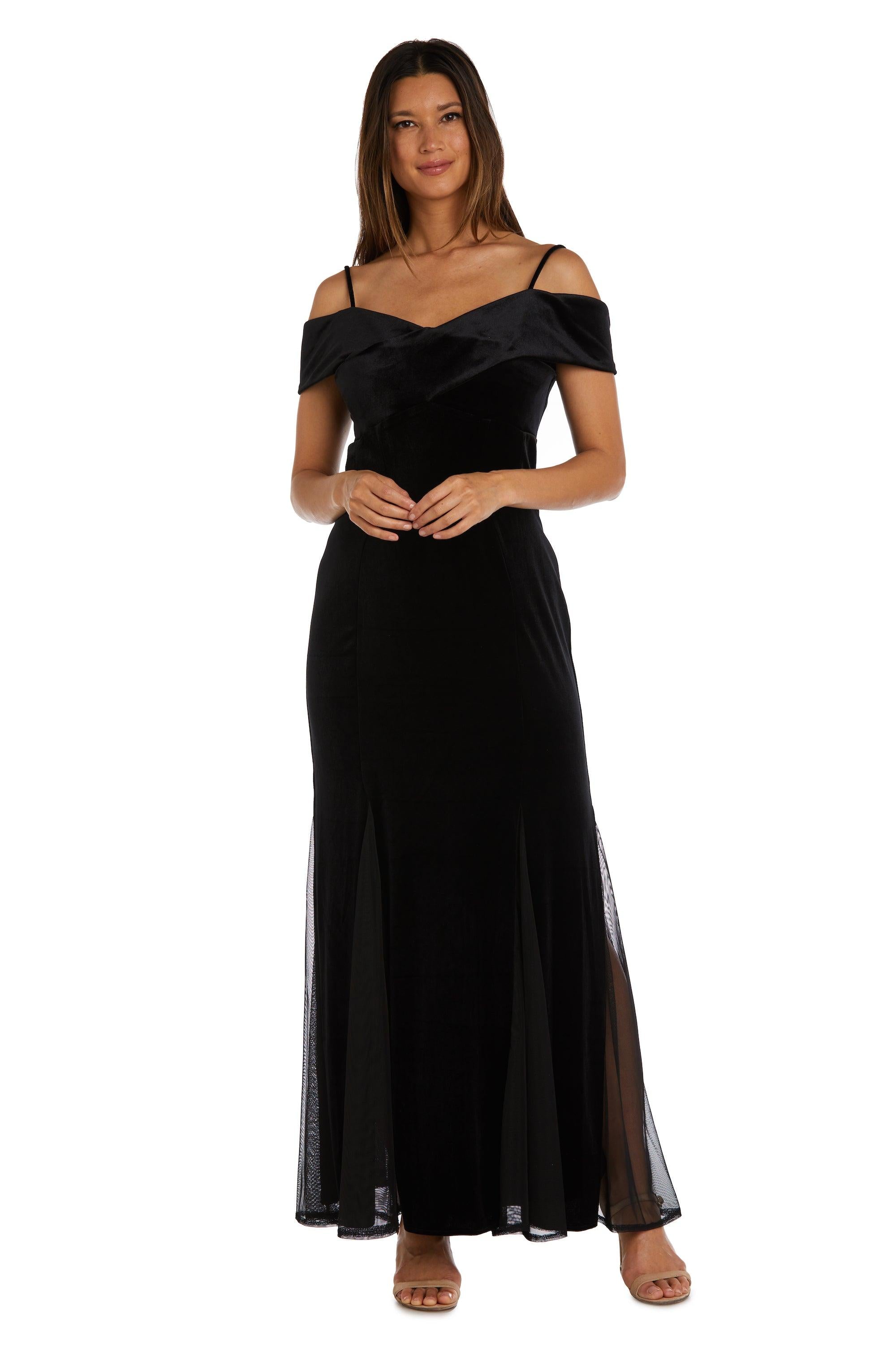 Black Nightway Long Off Shoulder Formal Velvet Gown 22083