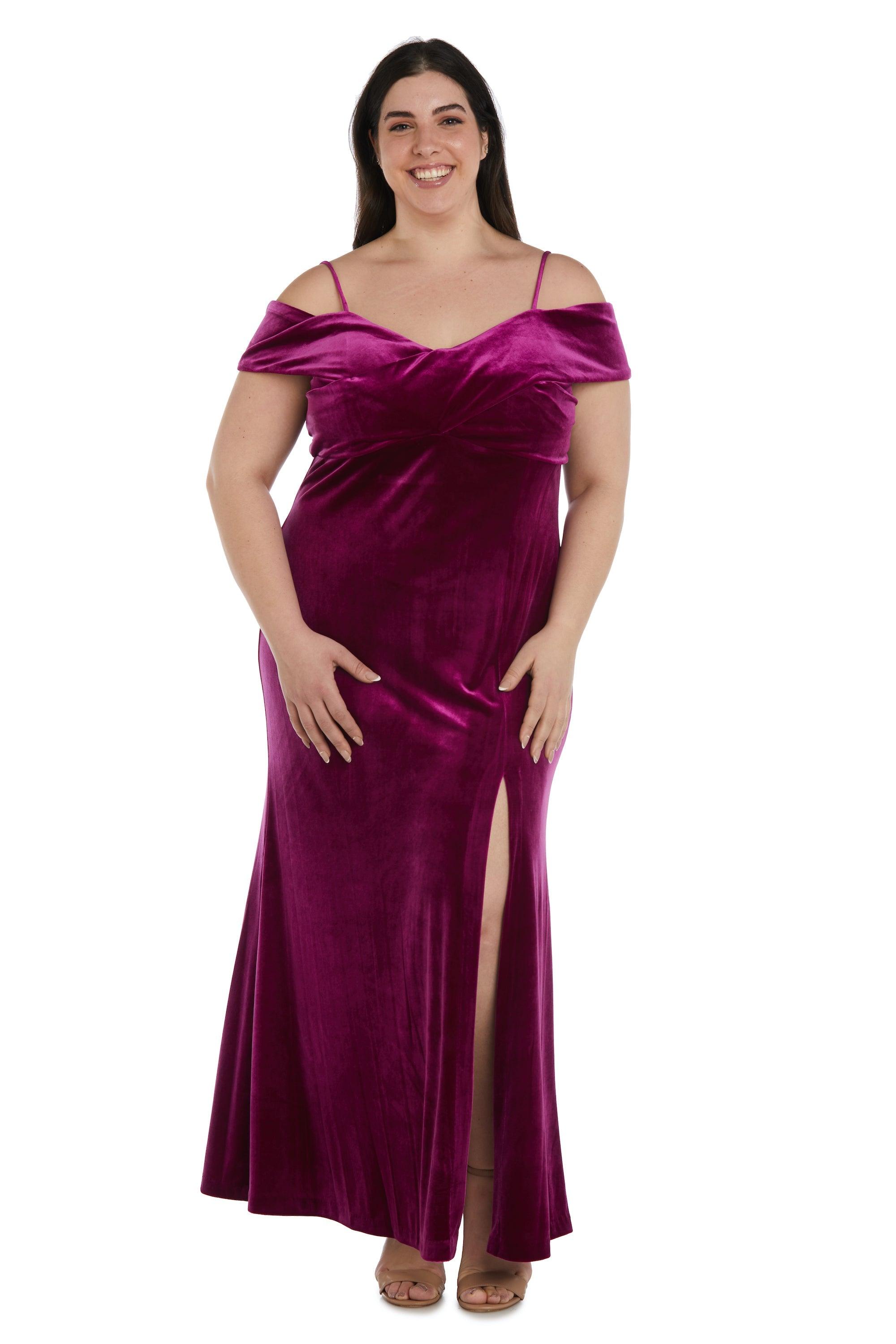 Fuchsia Nightway Long Plus Size Formal Velvet Dress 22094W