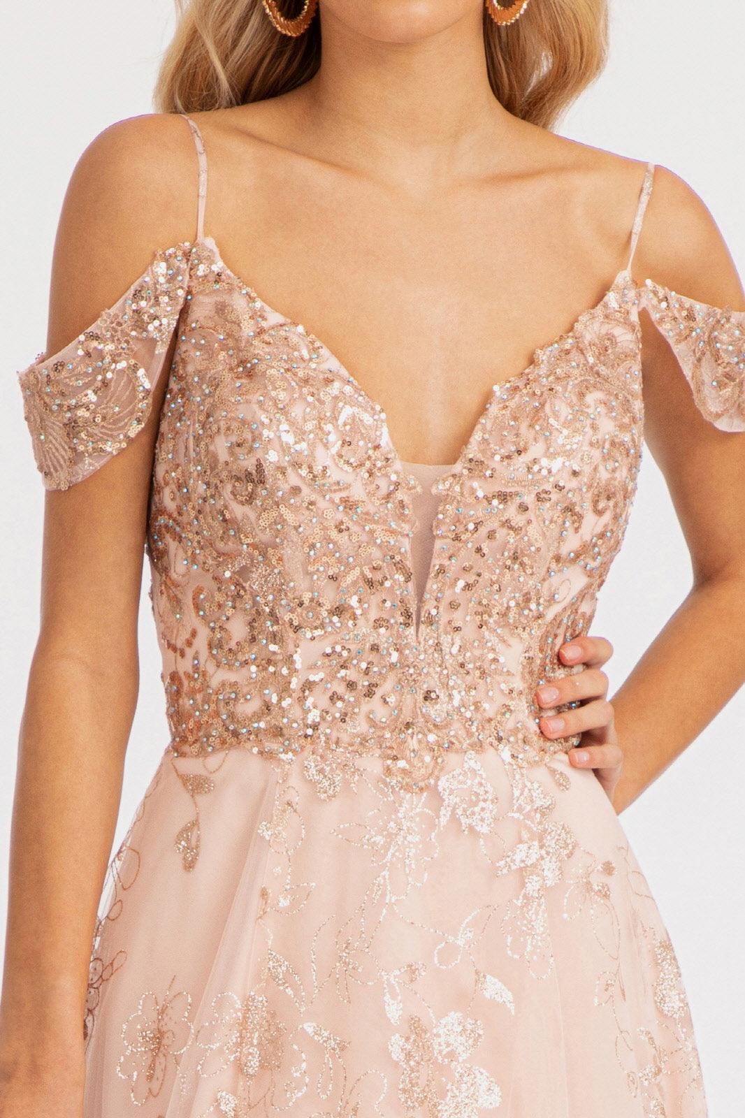 Off Shoulder A-line Long Prom Dress - The Dress Outlet