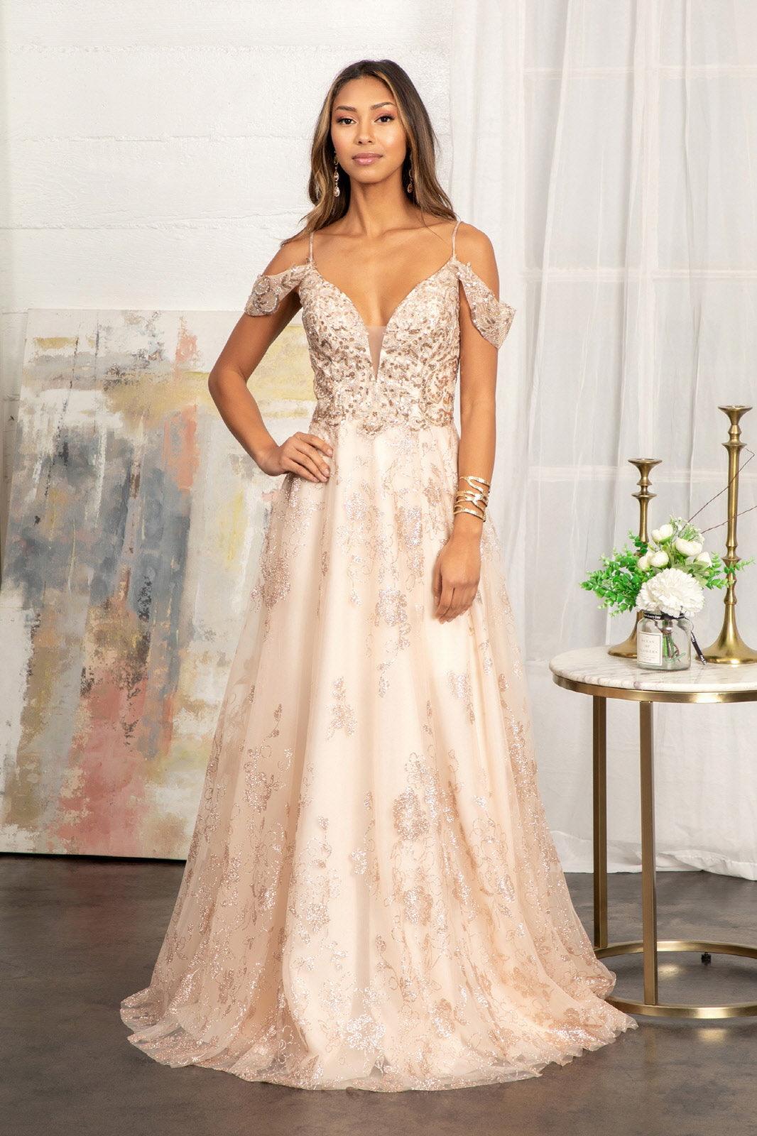 Off Shoulder A-line Long Prom Dress - The Dress Outlet