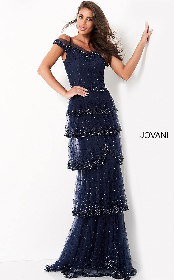 Off the Shoulder Beaded Evening Dress 04859 - The Dress Outlet