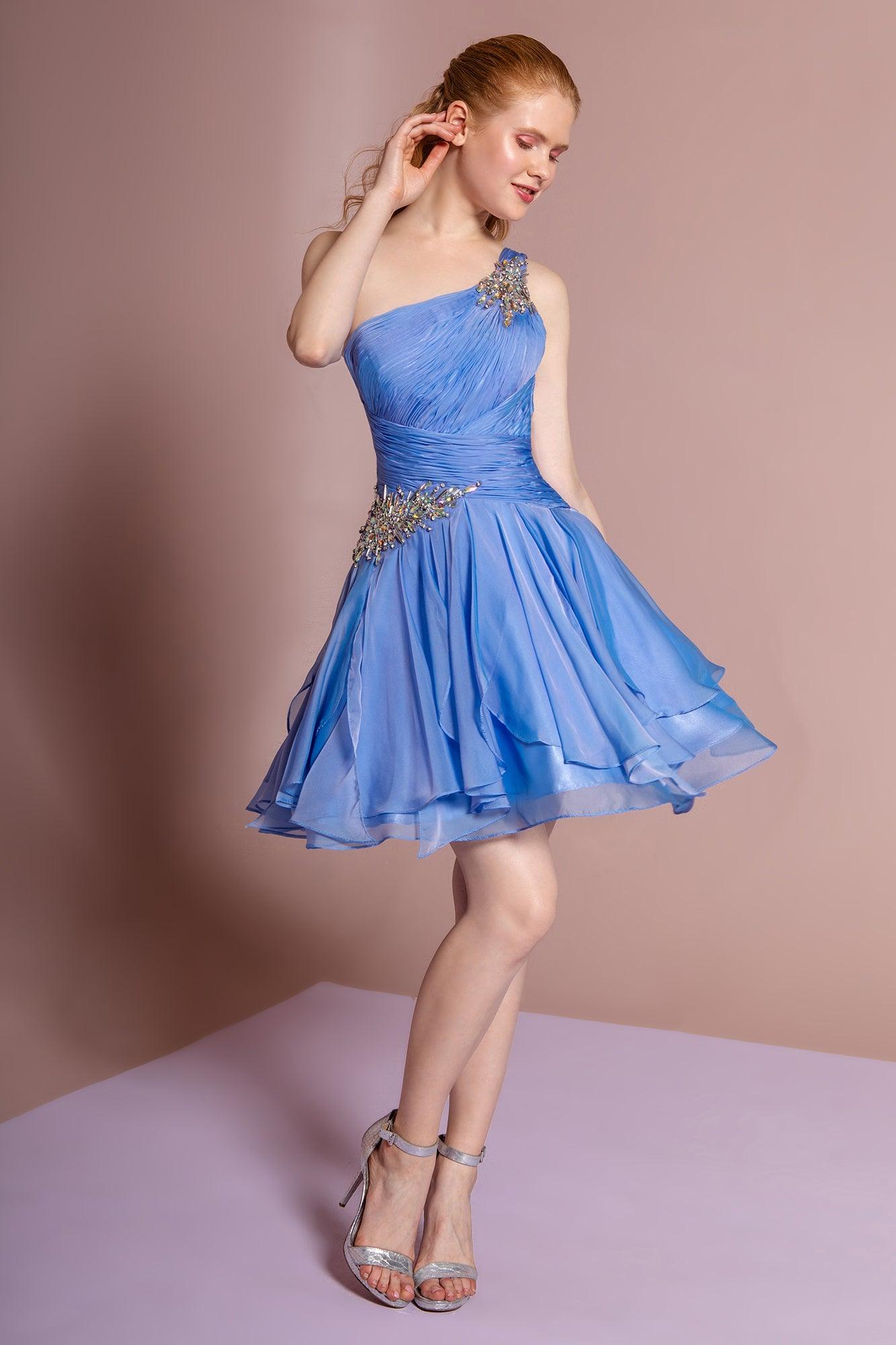 One Shoulder Short Chiffon Prom Dress - The Dress Outlet