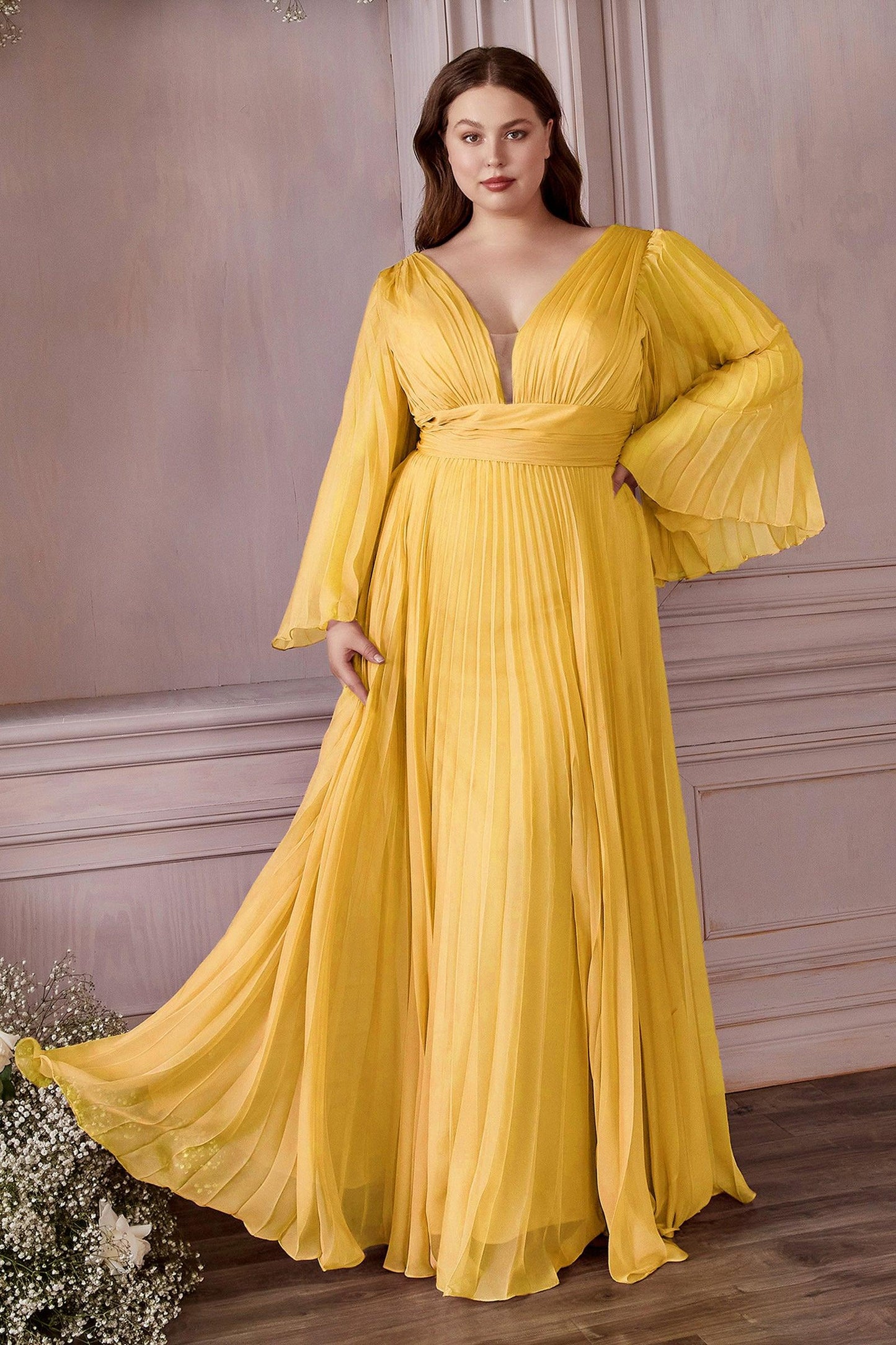 Plus Size Long Formal A Line Prom Dress Yellow