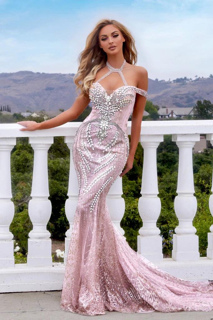 Blush Portia And Scarlett 22956 Long Halter Prom Dress Prom