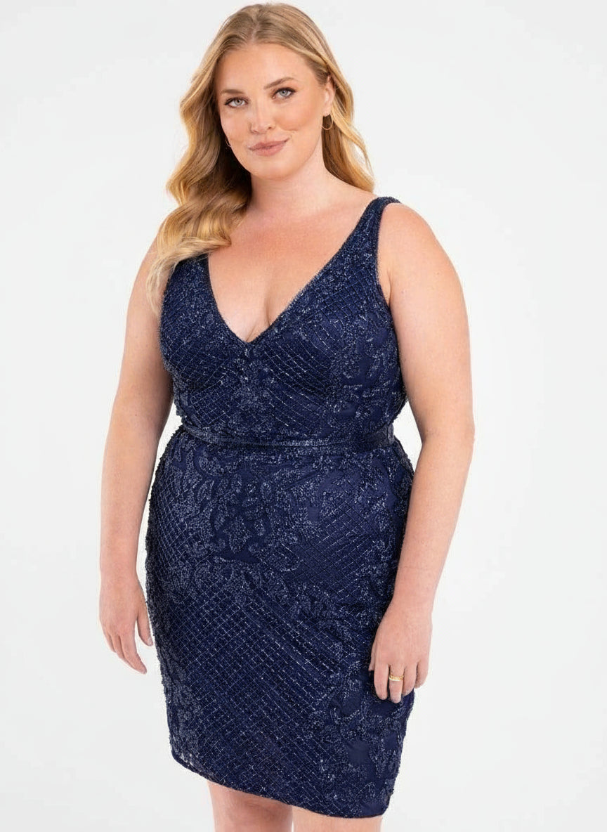 Primavera Couture Beaded Short Plus Size Dress 3884 - The Dress Outlet