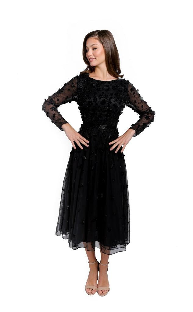 Primavera Couture Long Sleeve Tea Length Dress 11072 - The Dress Outlet
