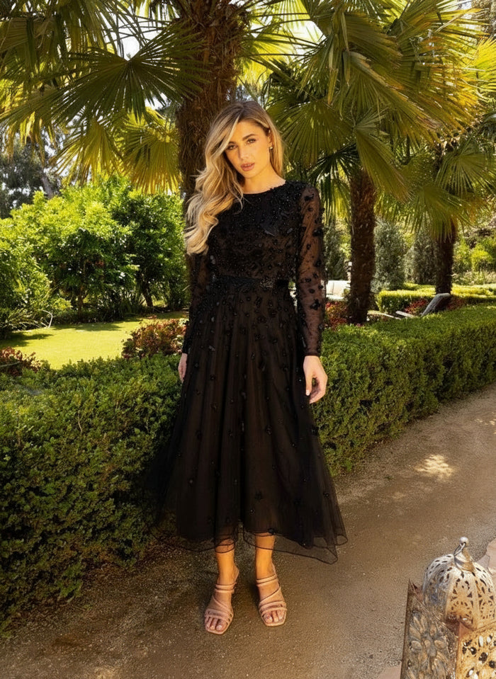 Primavera Couture Long Sleeve Tea Length Dress 11072 - The Dress Outlet