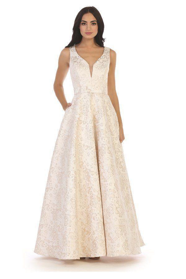 Prom Long Formal Sleeveless Jacquard Ball Gown - The Dress Outlet