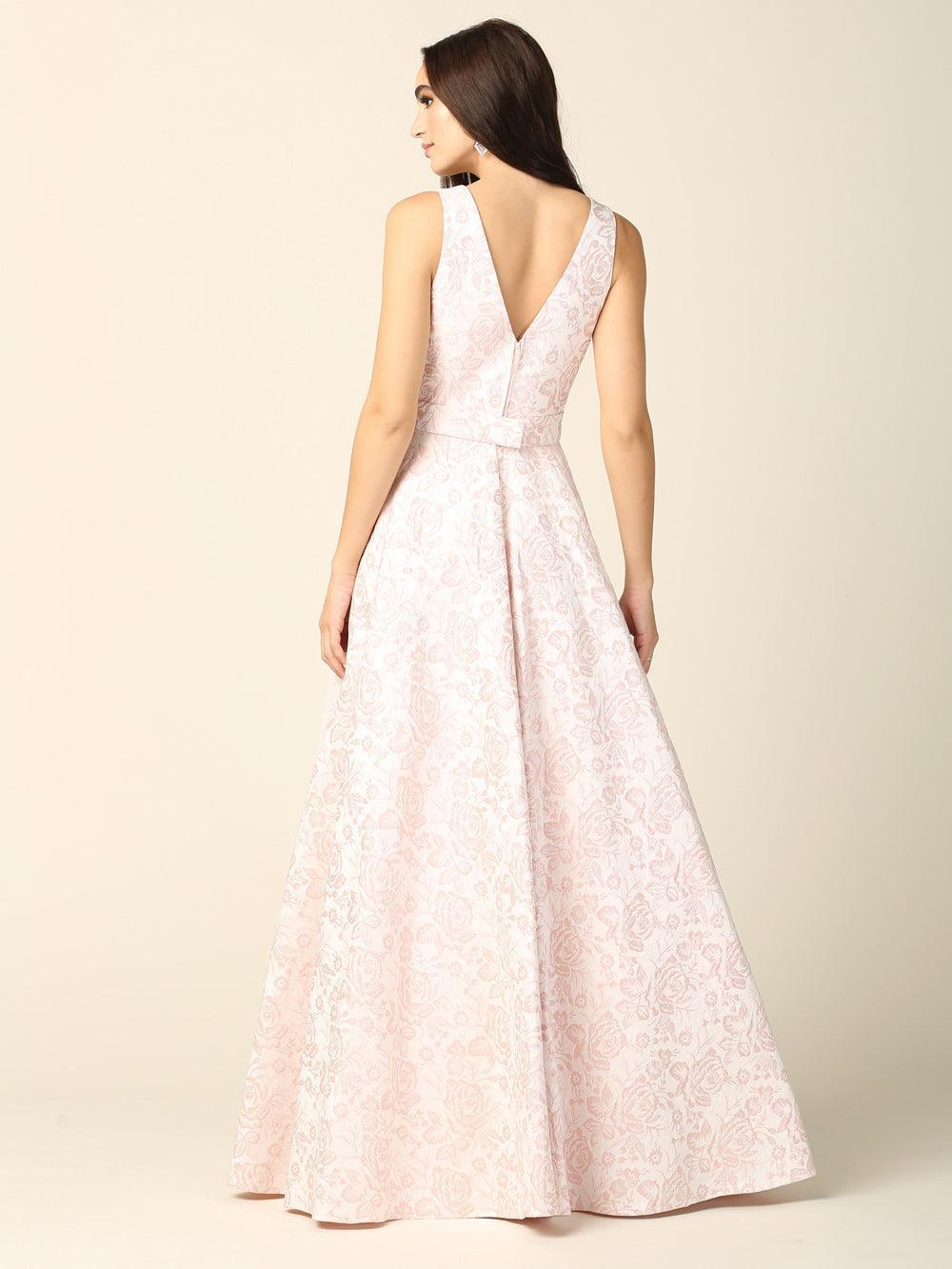 Prom Long Formal Sleeveless Jacquard Ball Gown - The Dress Outlet