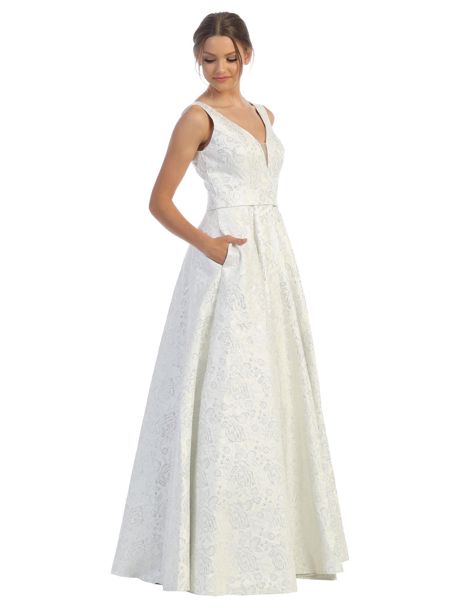 Prom Long Formal Sleeveless Jacquard Ball Gown - The Dress Outlet