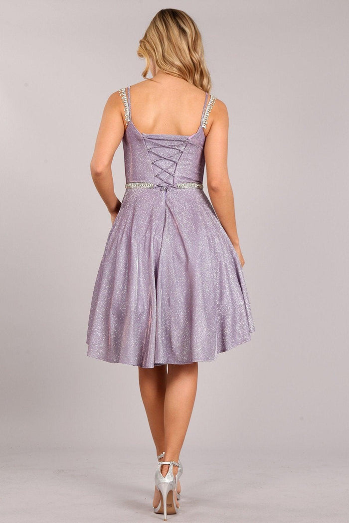 Prom Short Beaded Metallic Glitter Cocktail Dress - The Dress Outlet