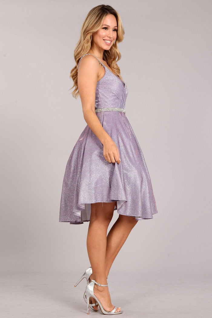 Prom Short Beaded Metallic Glitter Cocktail Dress - The Dress Outlet