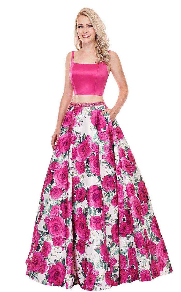 Magenta Multi Rachel Allan Prom Long Piece Floral Ball Gown 589