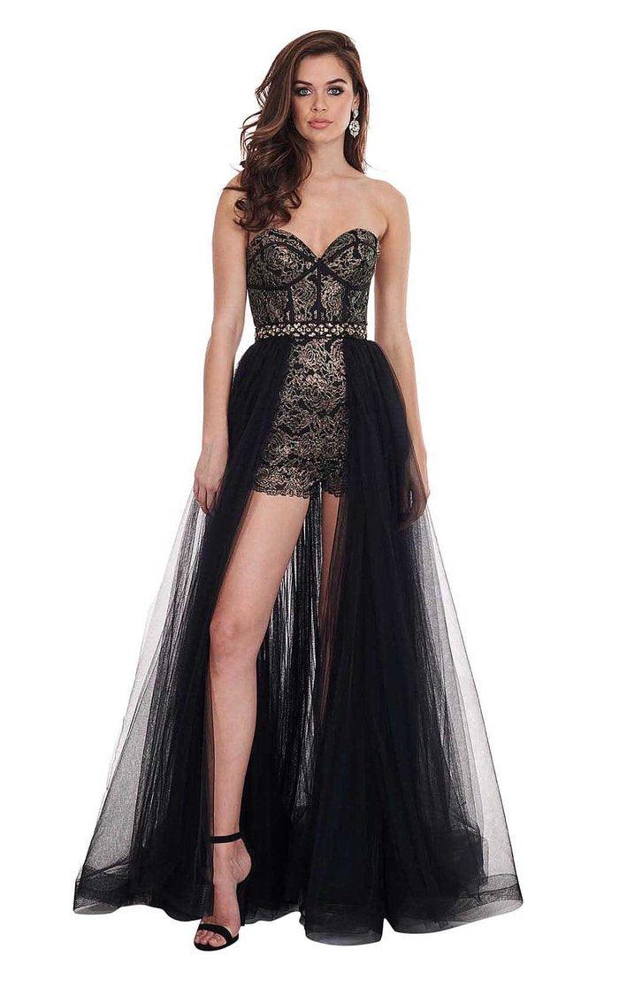Black Iridescent Rachel Allan Prom Short Romper Skirt Overlay 6618