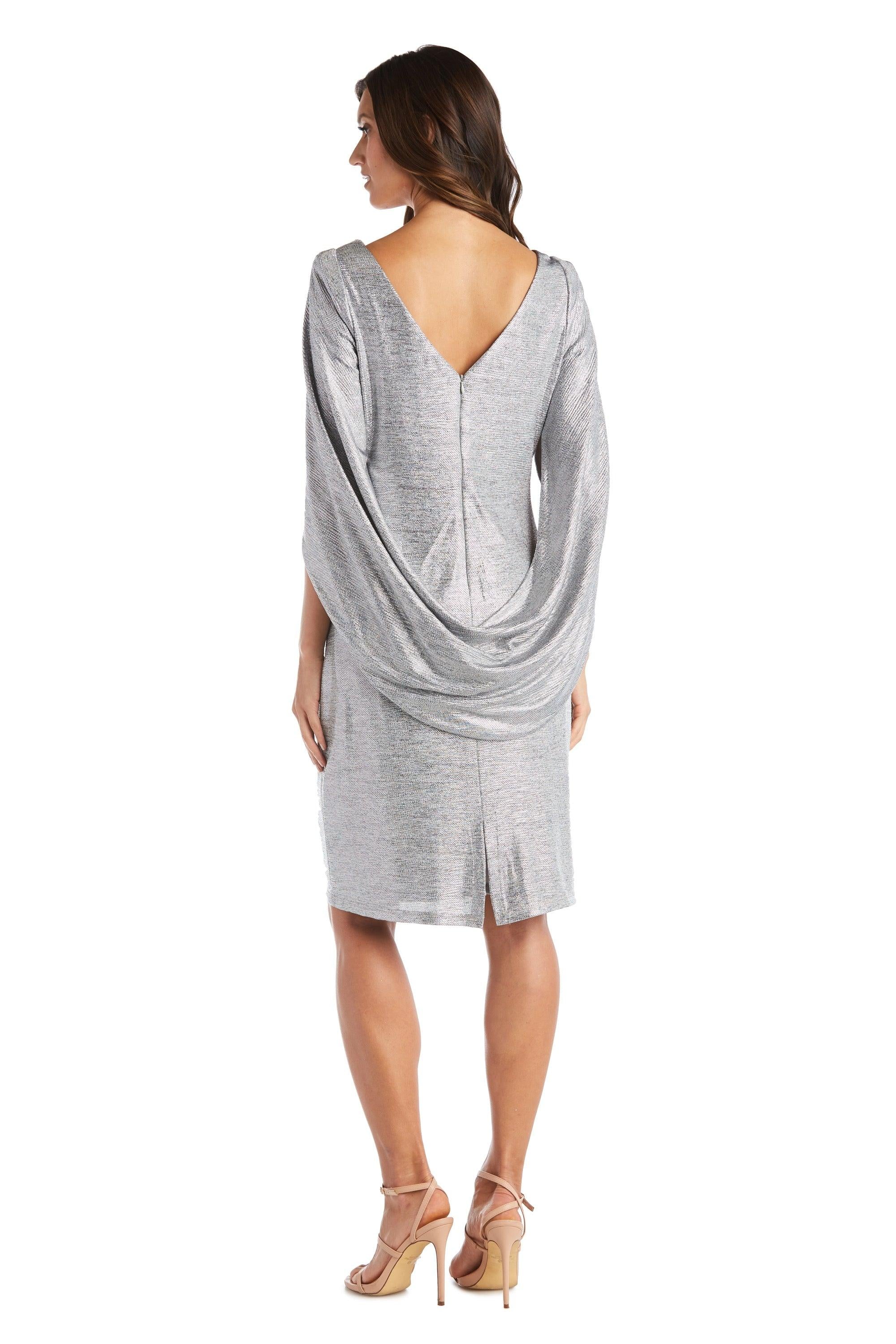 R&M Richards Draped Sleeve Short Dress Silver