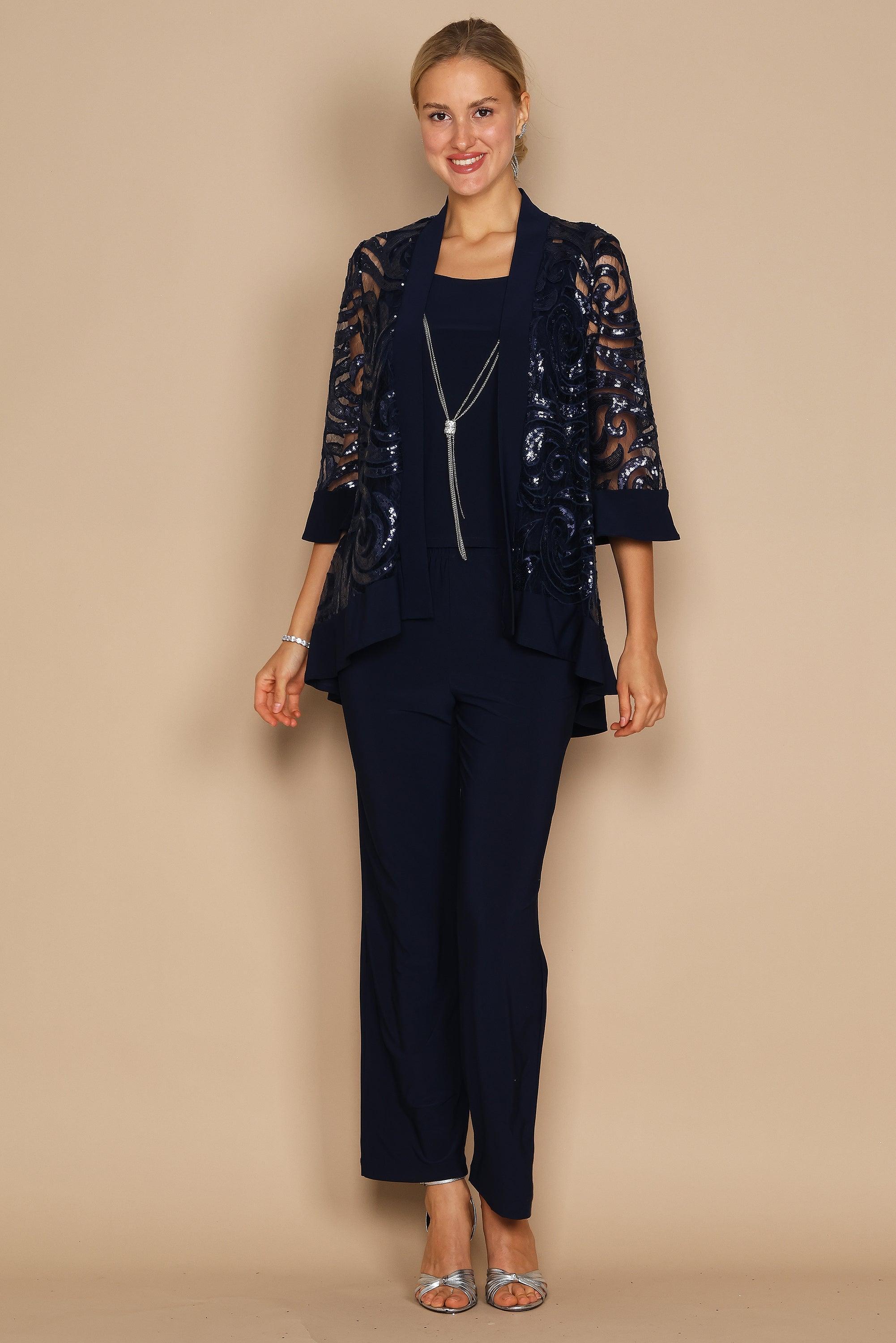Navy R&M Richards 2343P Formal Petite Pant Suit