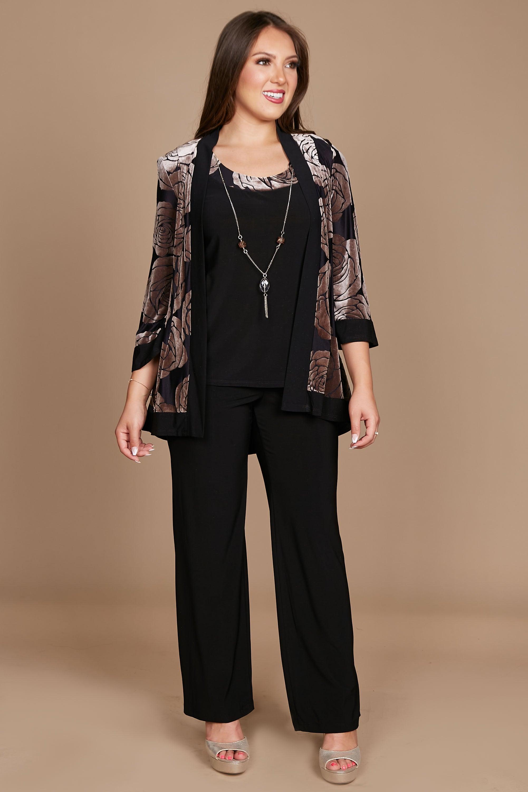 Black/Taupe R&M Richards 9017W Formal Plus Size Black Pant Suit for $89.99,  – The Dress Outlet