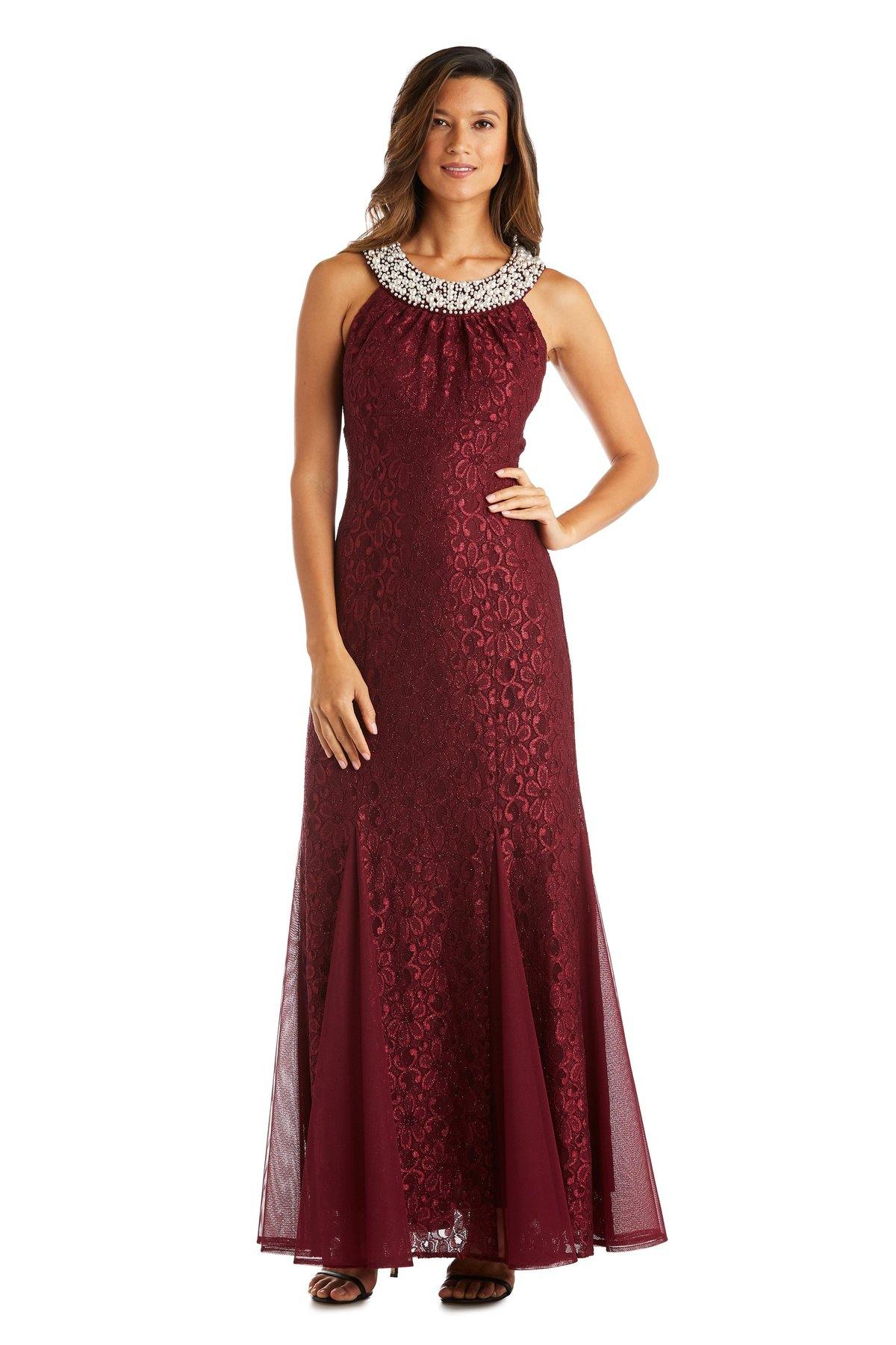 R&M Richards Long Formal Halter Petite Dress 8903P - The Dress Outlet