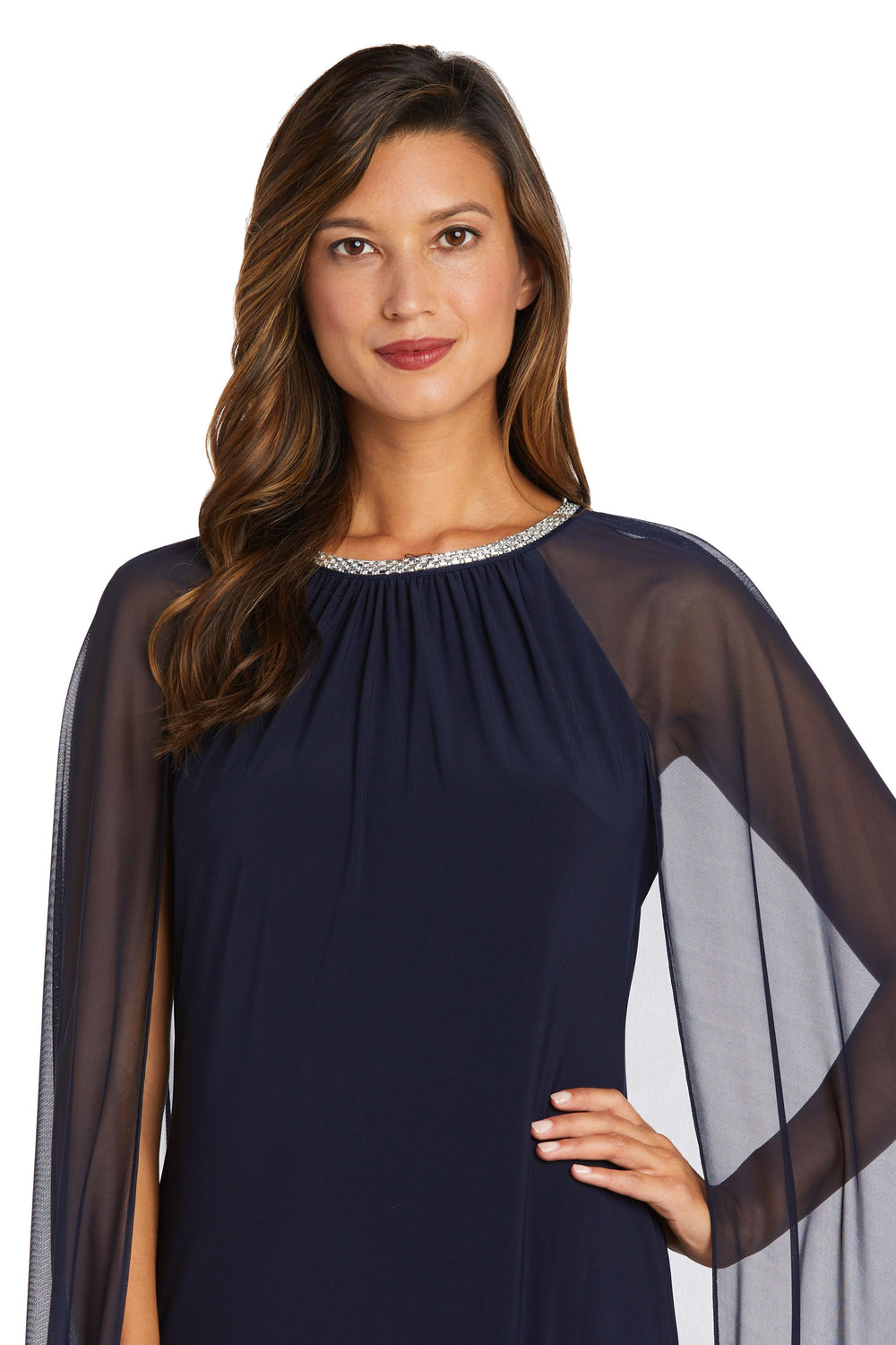 R&M Richards Long Formal Petite Beaded Dress 2487P - The Dress Outlet