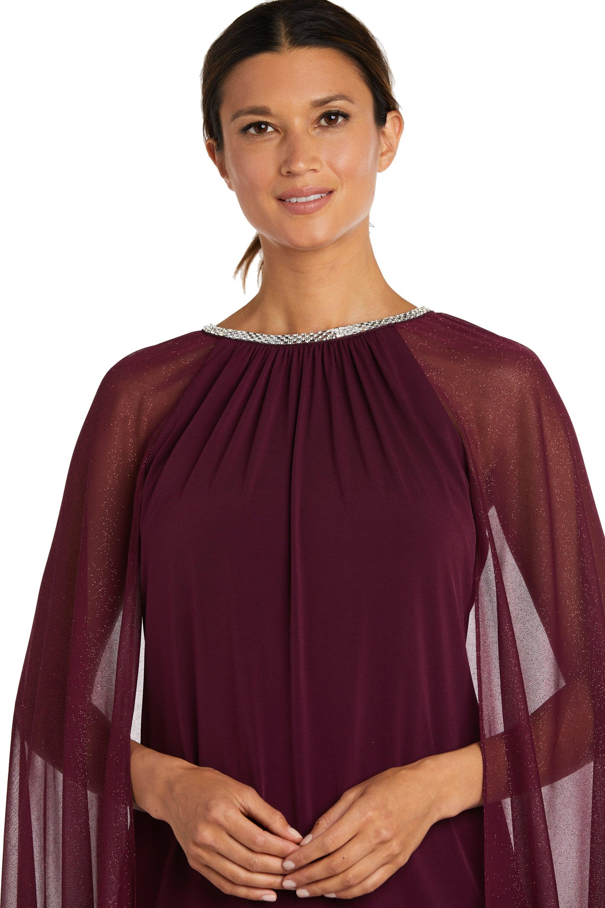 R&M Richards Long Formal Petite Cape Dress 2662P - The Dress Outlet