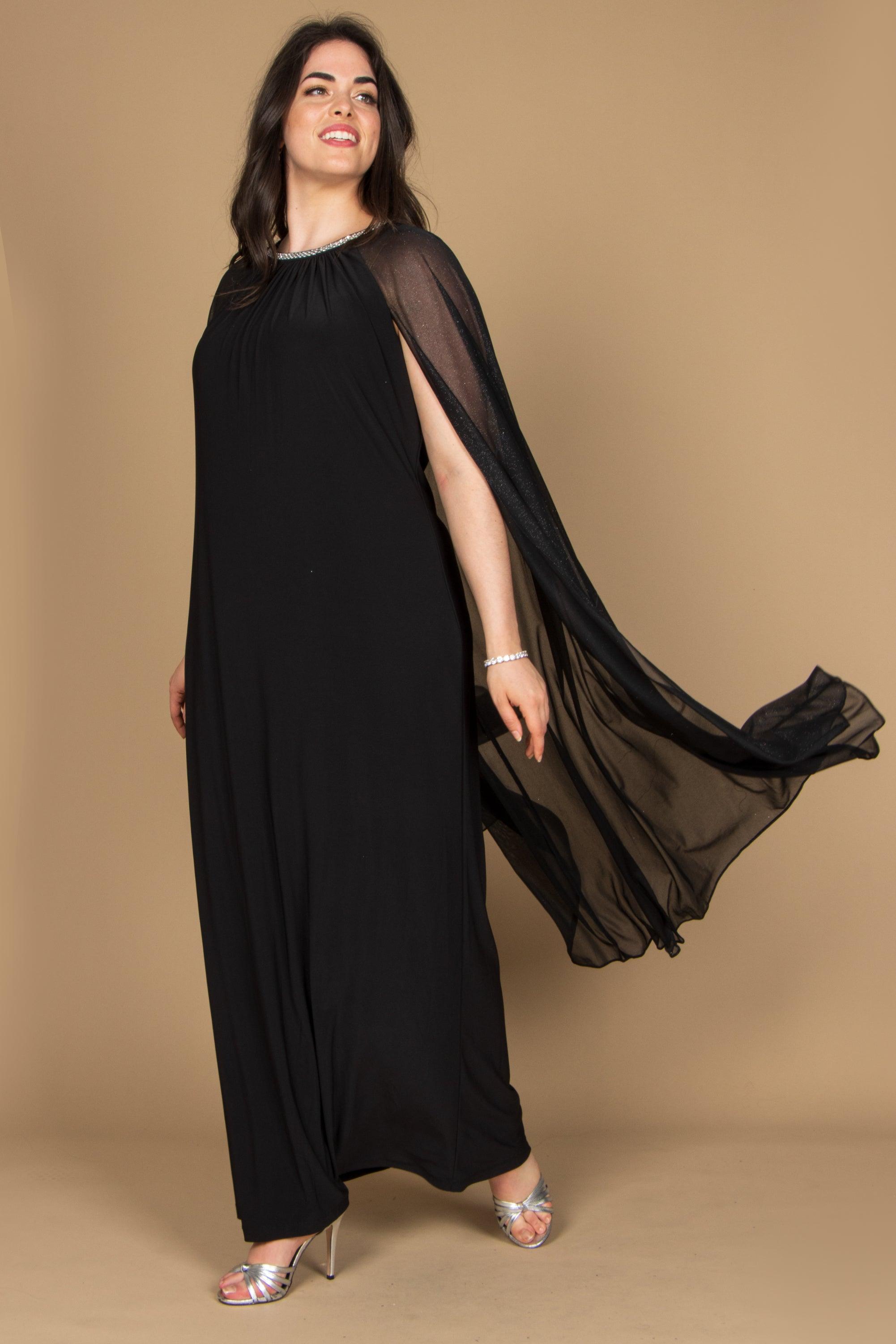 R&M Richards Long Formal Petite Cape Dress 2662P - The Dress Outlet