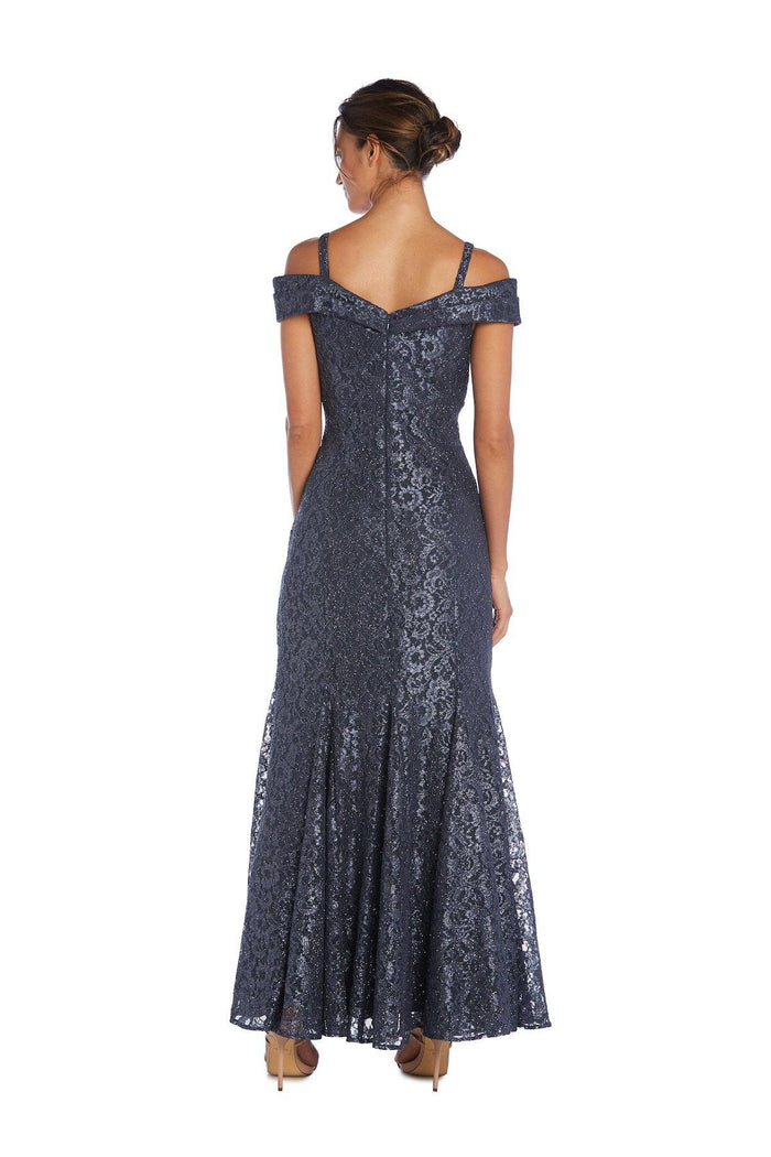 R&M Richards Long Off Shoulder Petite Lace Gown 2047P - The Dress Outlet