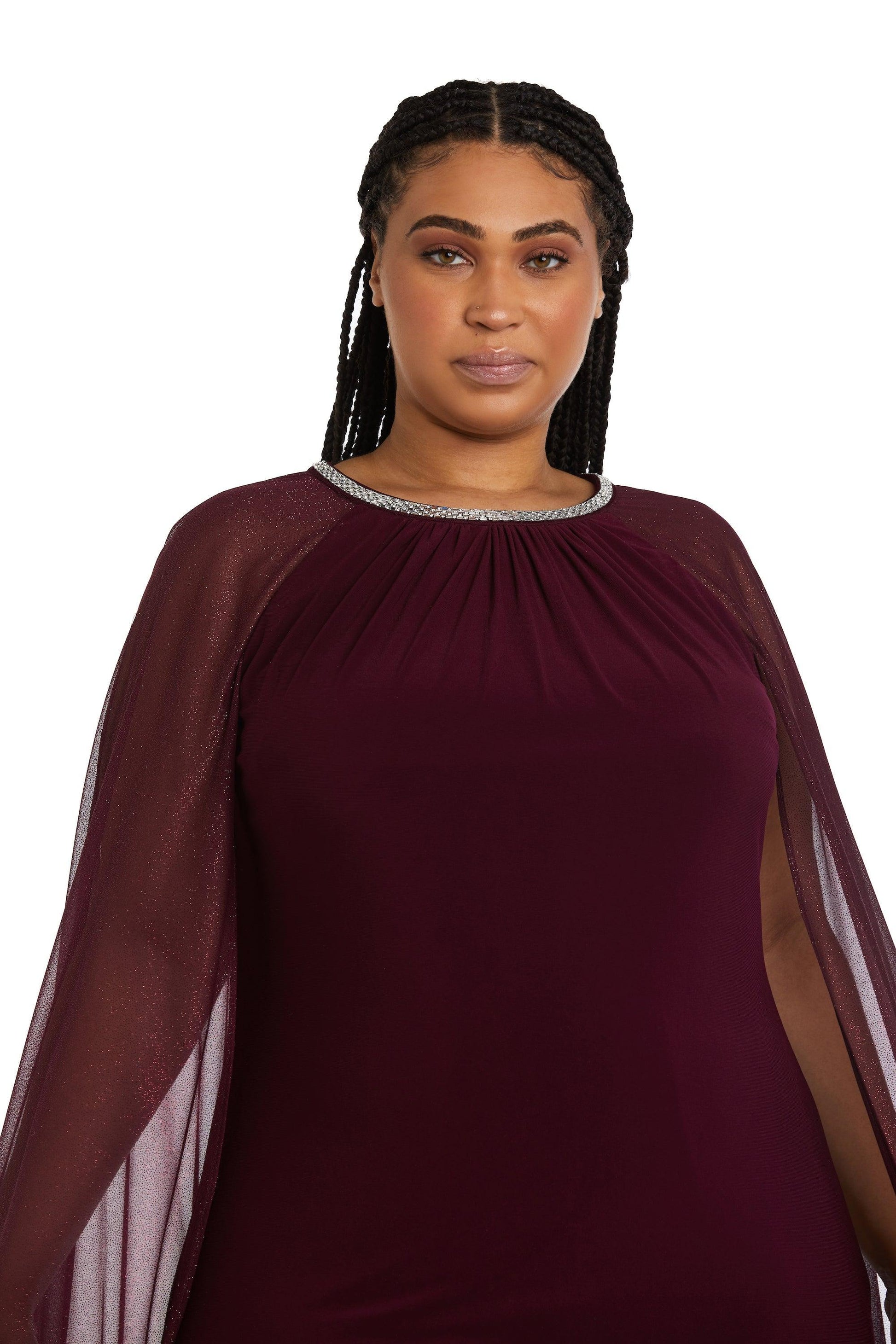 R&M Richards 2662W Long Plus Size Formal Cape Dress