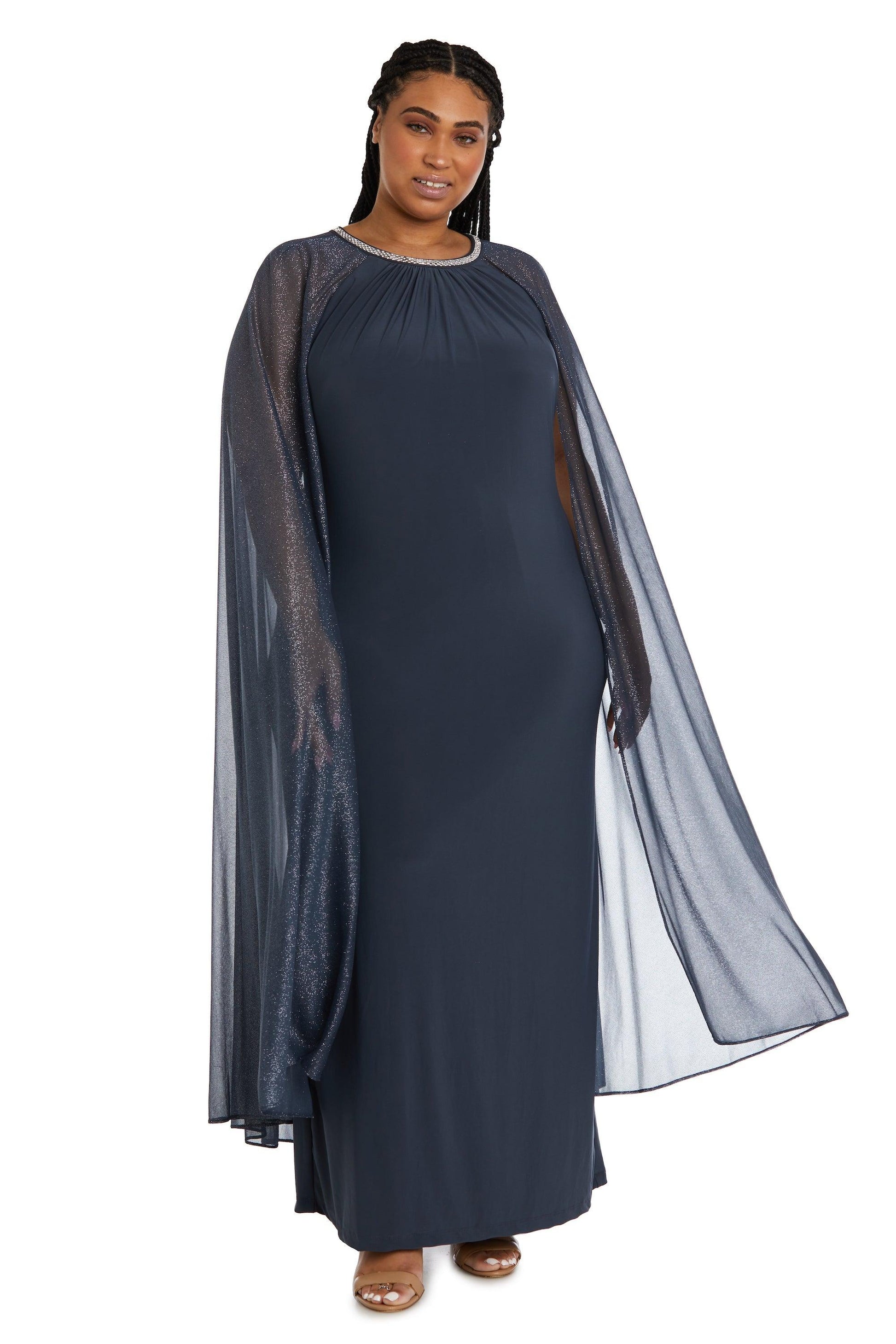 R&M Richards 2662W Long Plus Size Formal Cape Dress